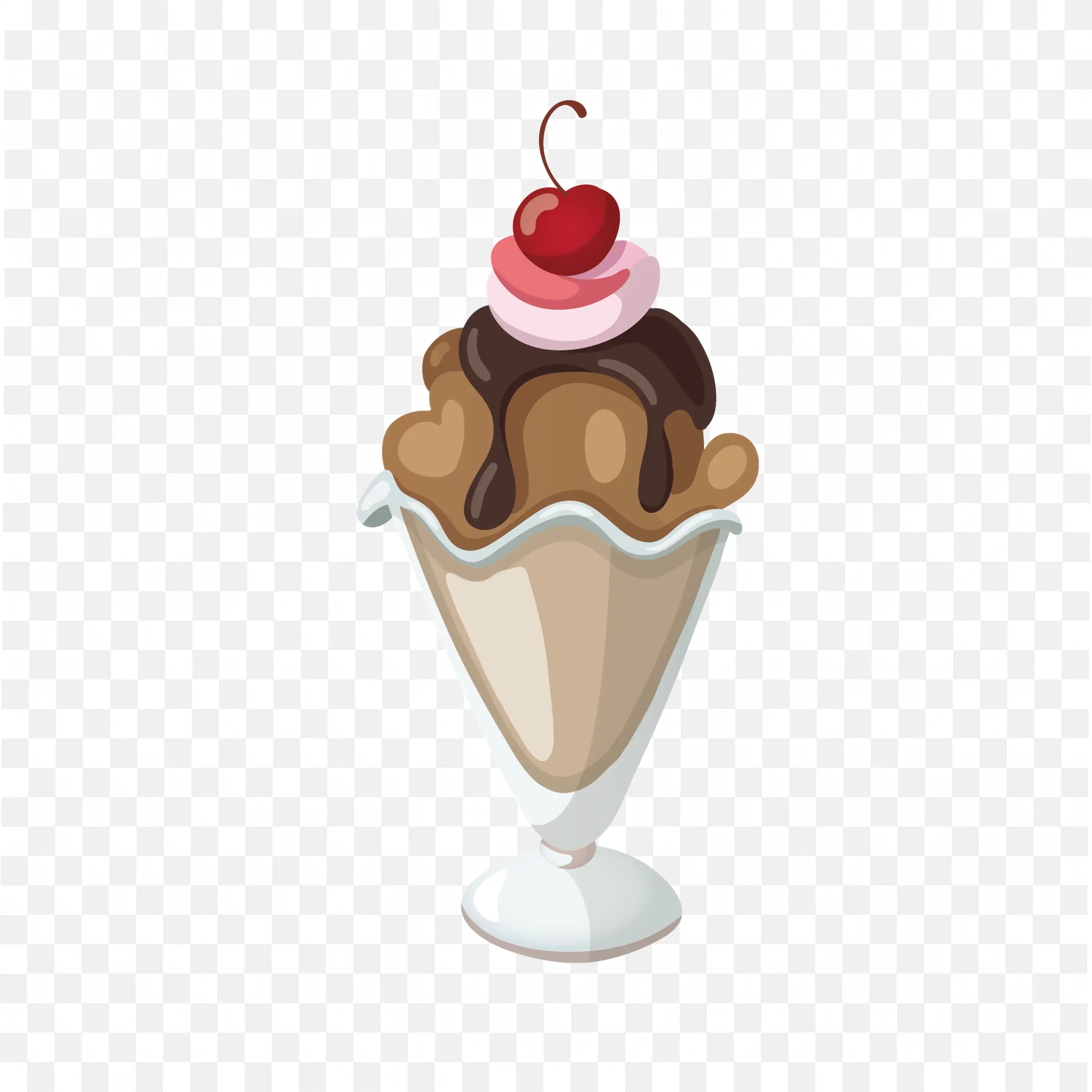 Chocolate Flavored Ice Cream with Chocolate Syrup and Cherry
