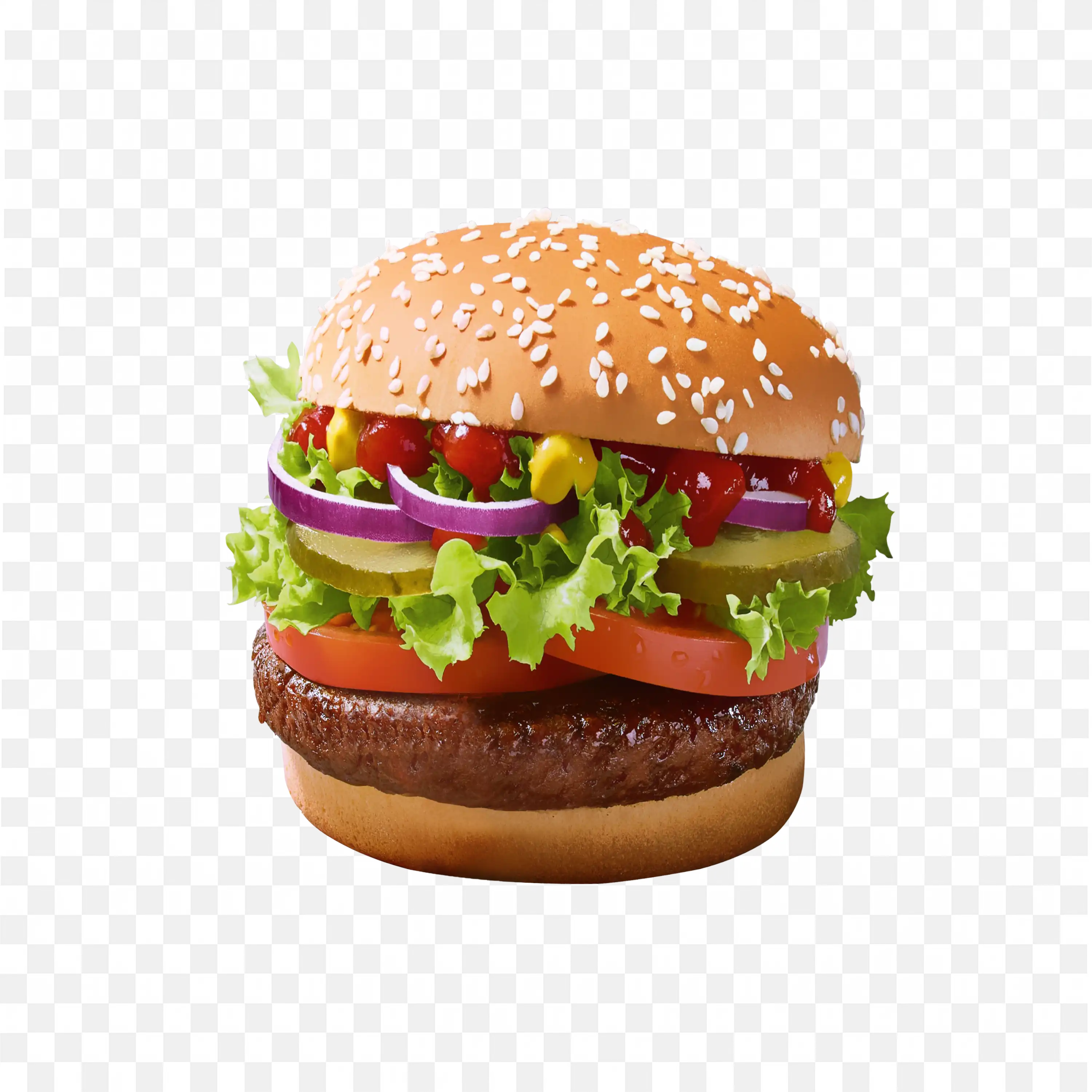 Classic Cheeseburger with Pickles Onion and Ketchup Free Png