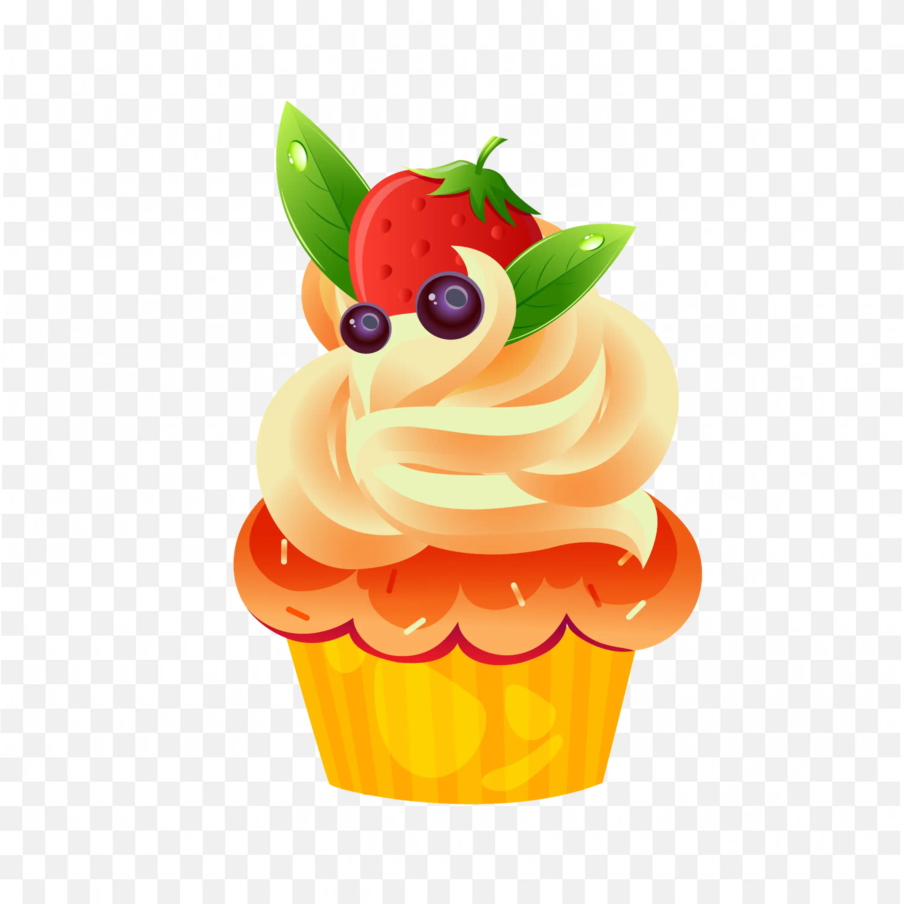 Colorful Cupcake with Strawberry and Blueberries Png Image