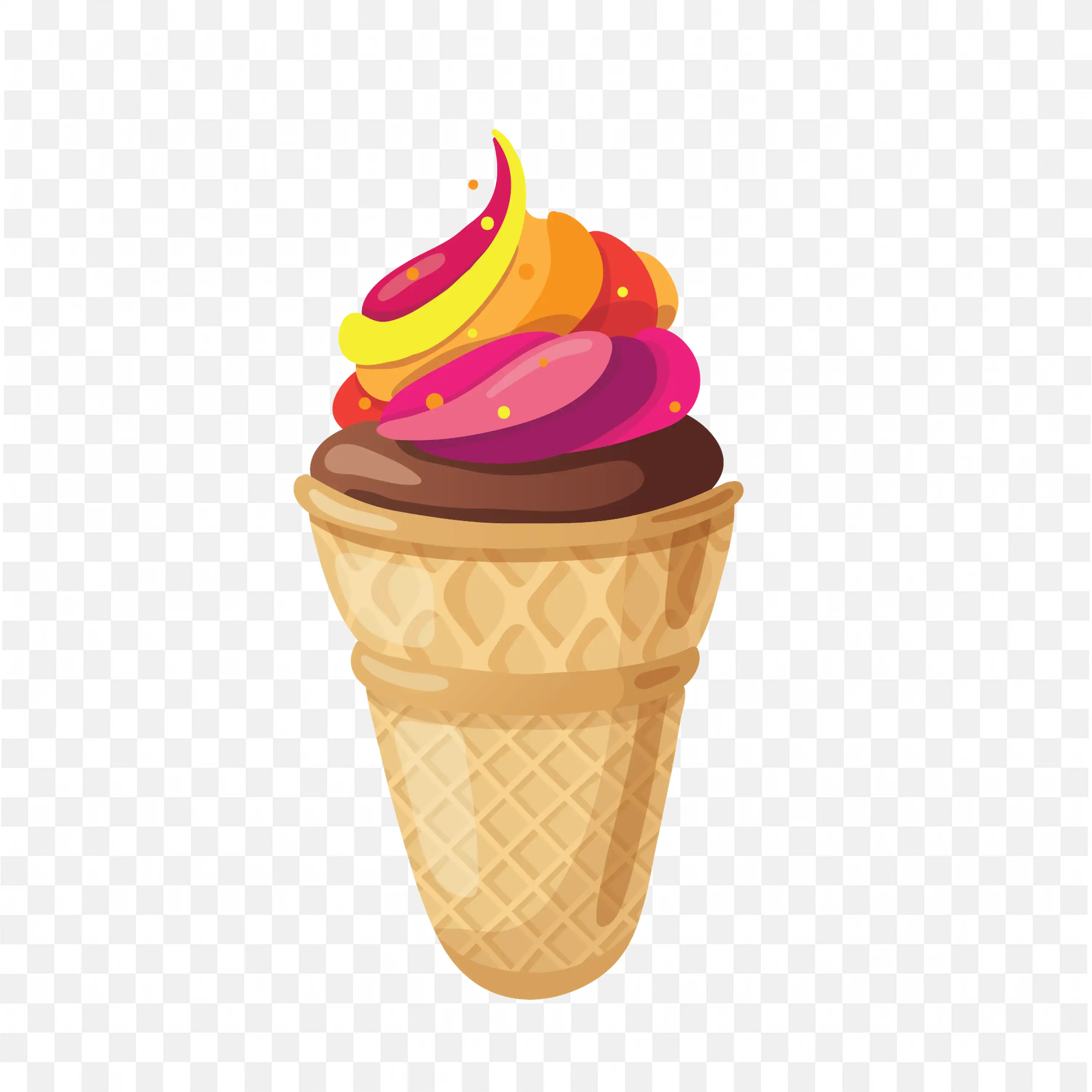 A Cone Cup with Multi Flavor Ice Cream Png Free Download