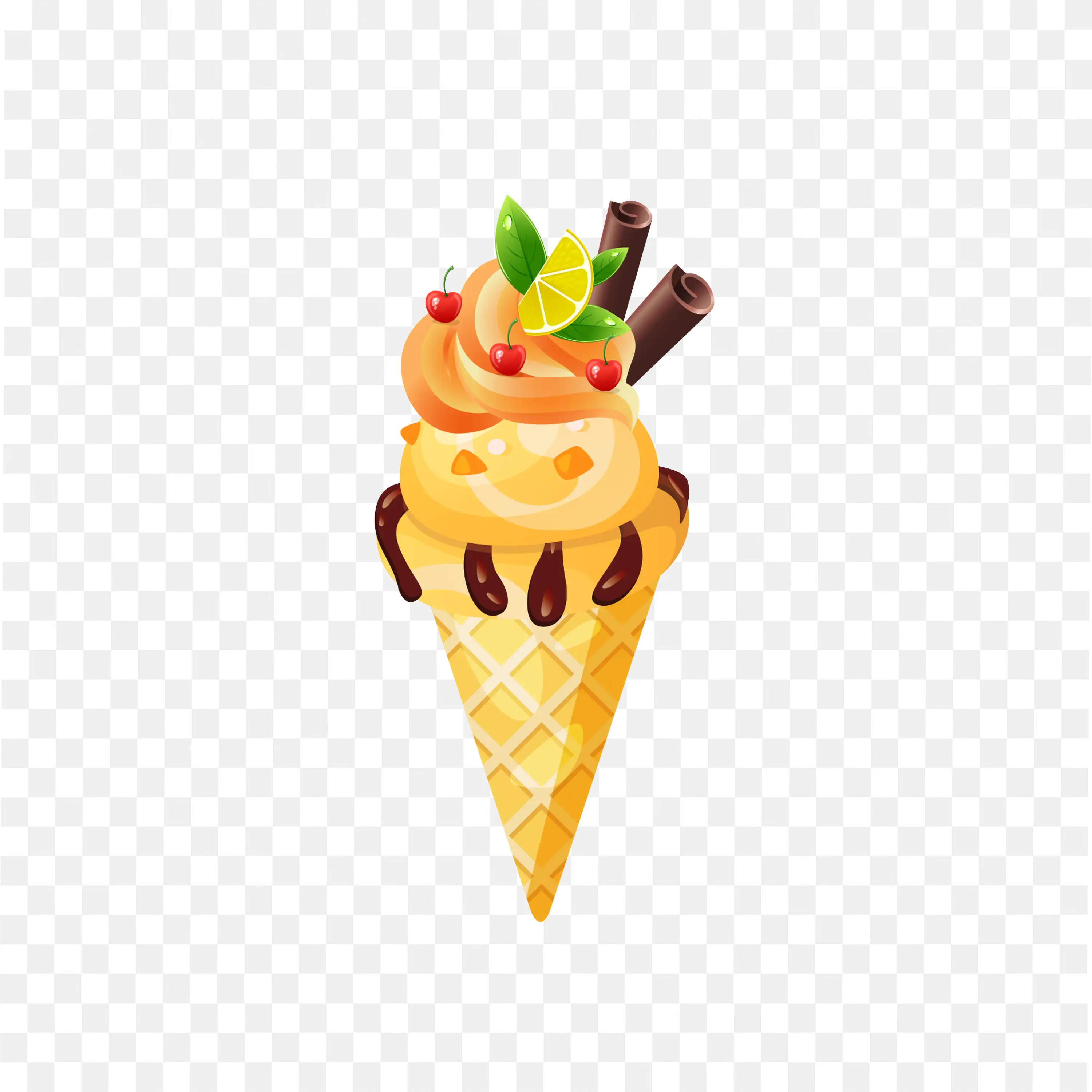 Cone Ice Cream with Lemon and Cherry Toppings HD Free Png