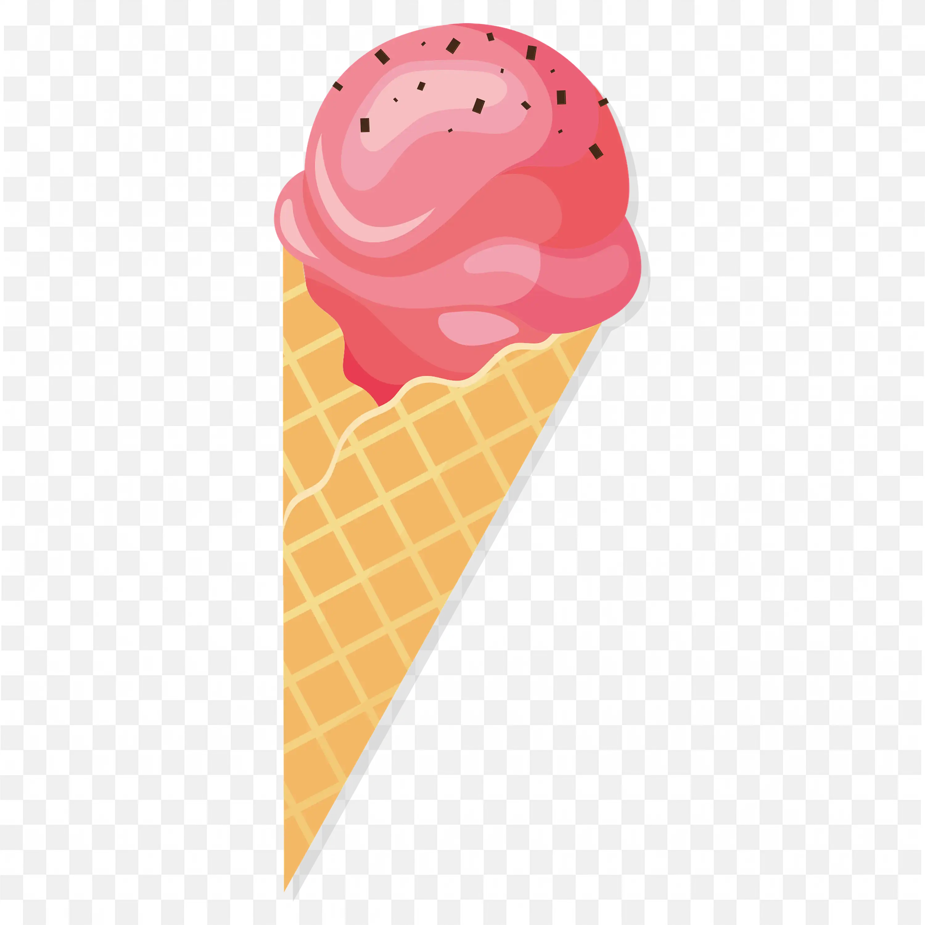 Cone Ice Cream with Strawberry Flavor with Black Toppings