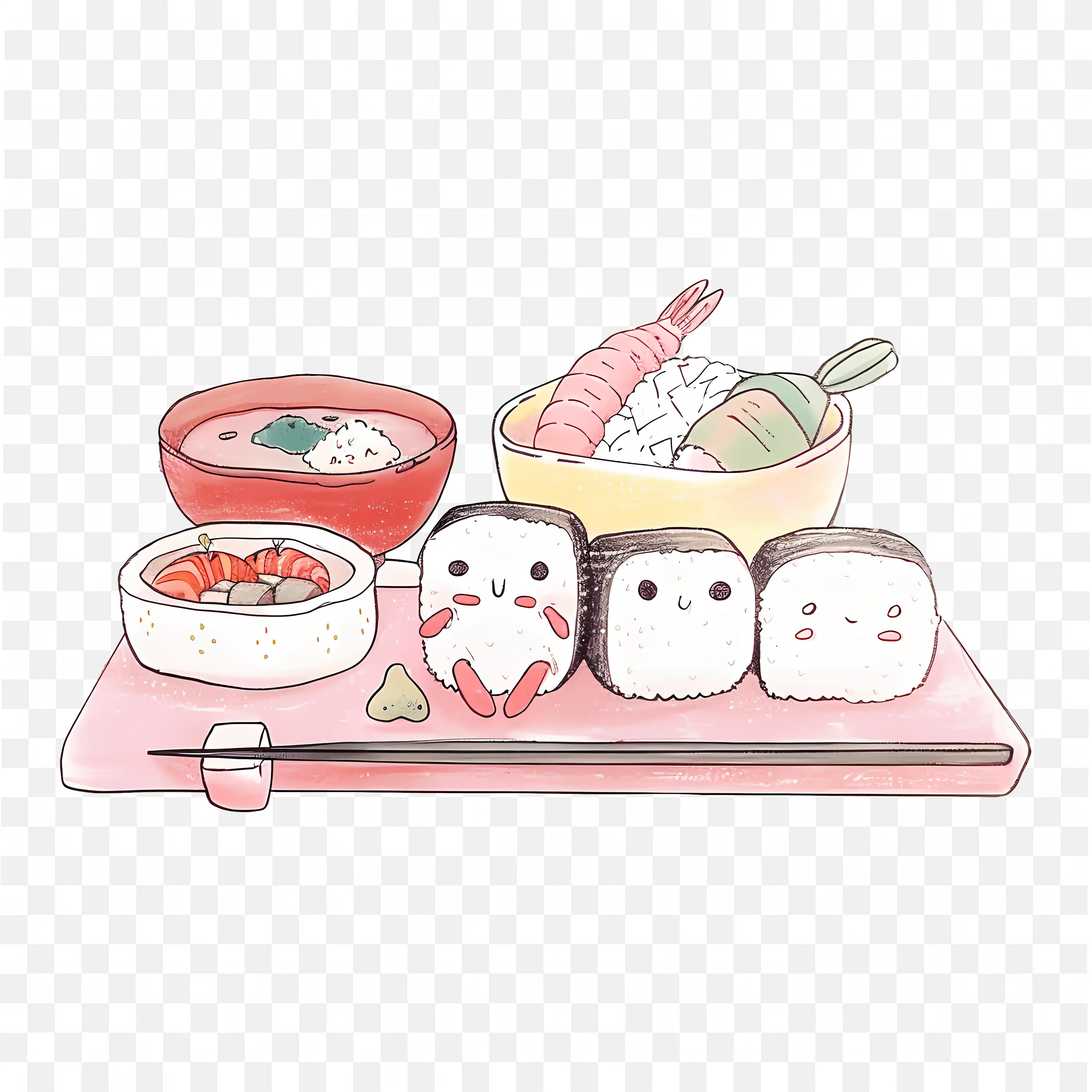 Cute Kawaii Sushi Set Japanese Food Art Free Png Image