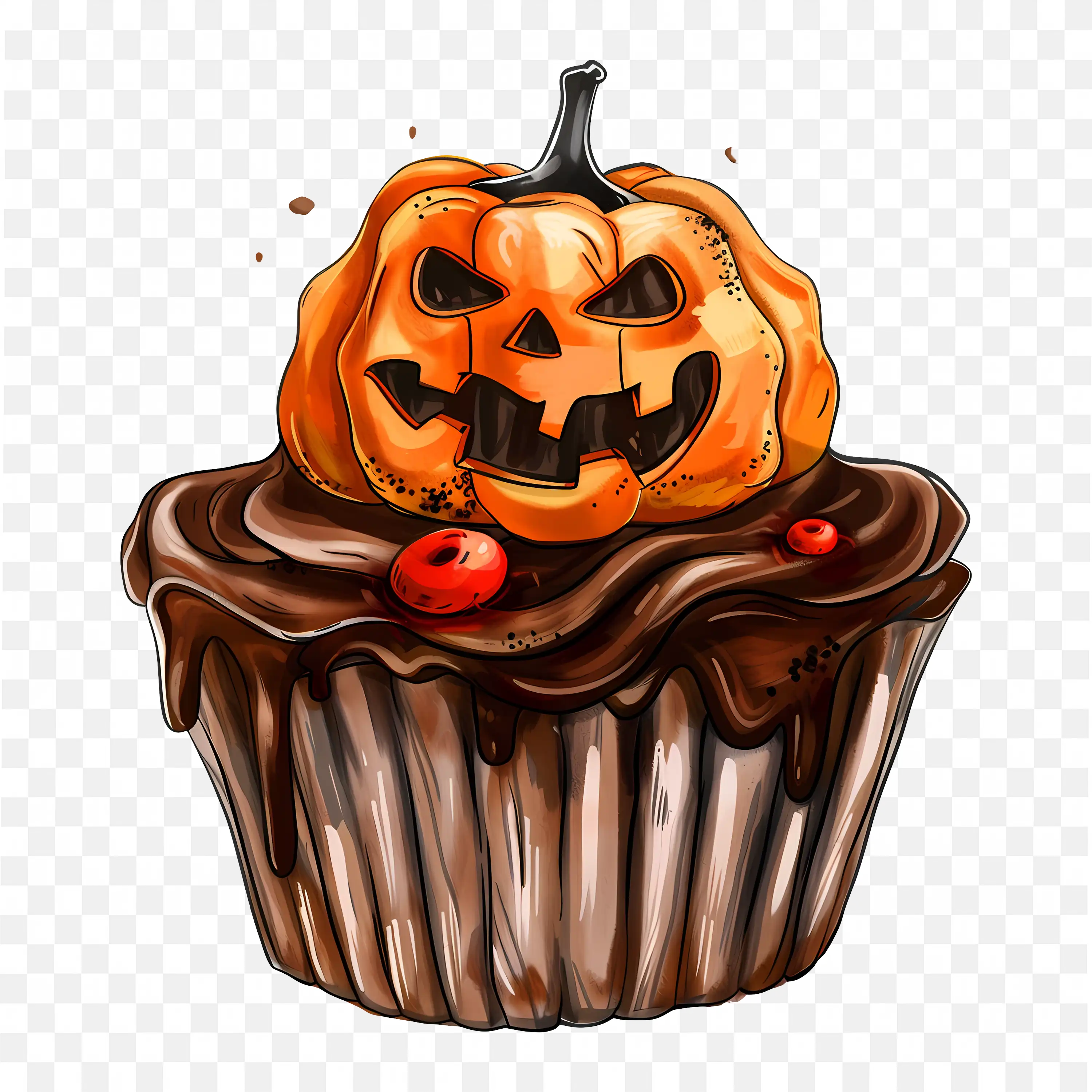 Delicious Chocolate Flavored Cupcake with Halloween Pumpkin