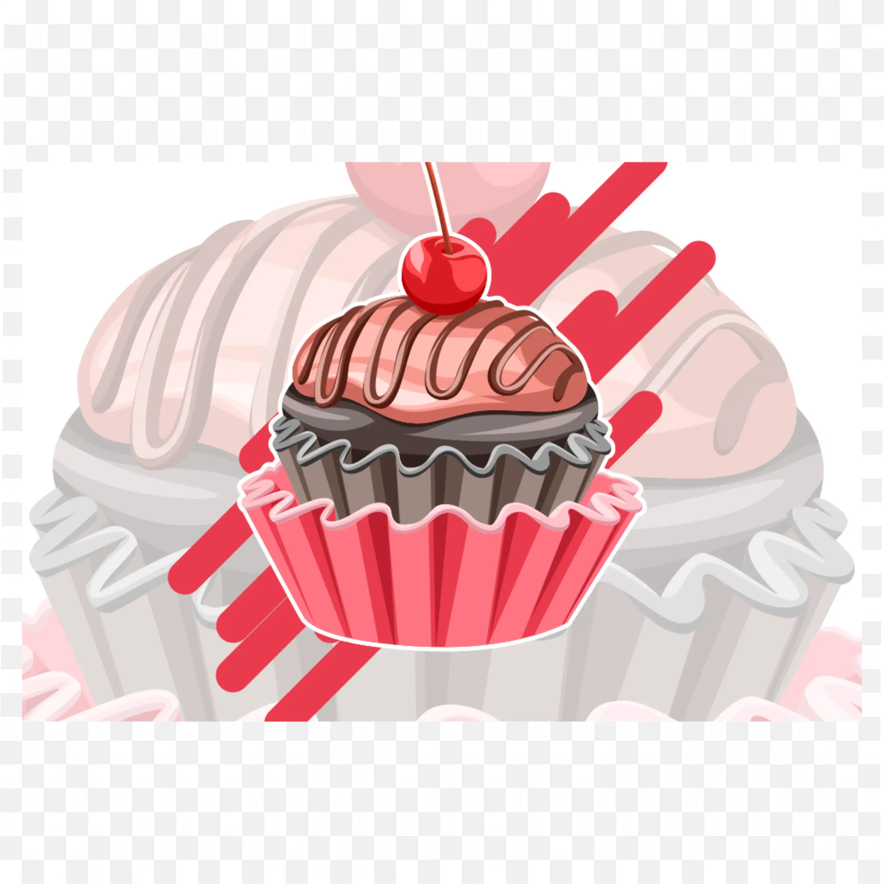 Delicious Colourful Cupcake with a Cherry Fruit Png Image