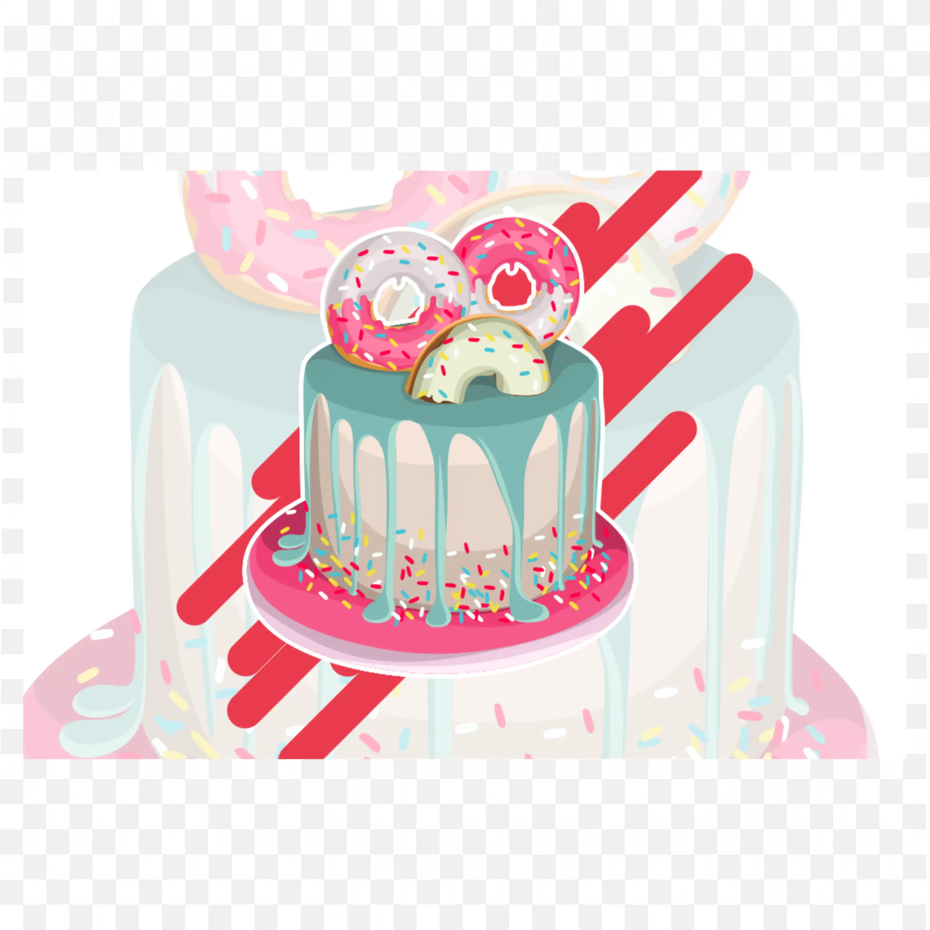 Donut Themed Drip Cake with Sprinkle Colorful Dessert Design