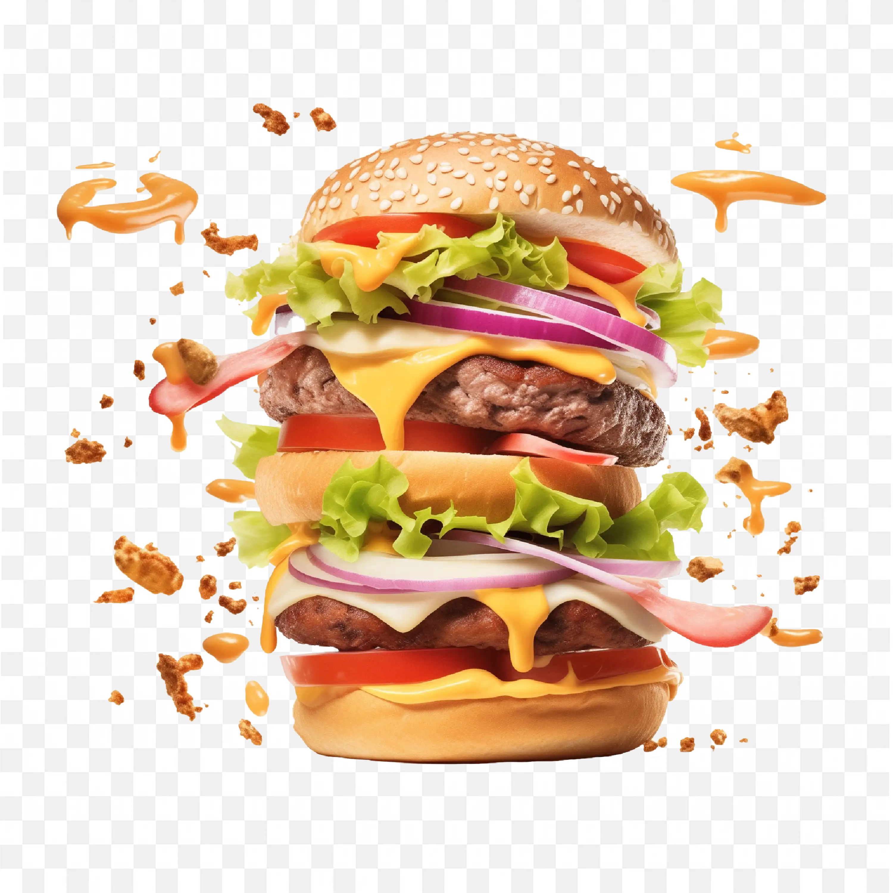 Double Cheeseburger with Bacon Lettuce and Tomato Free Png