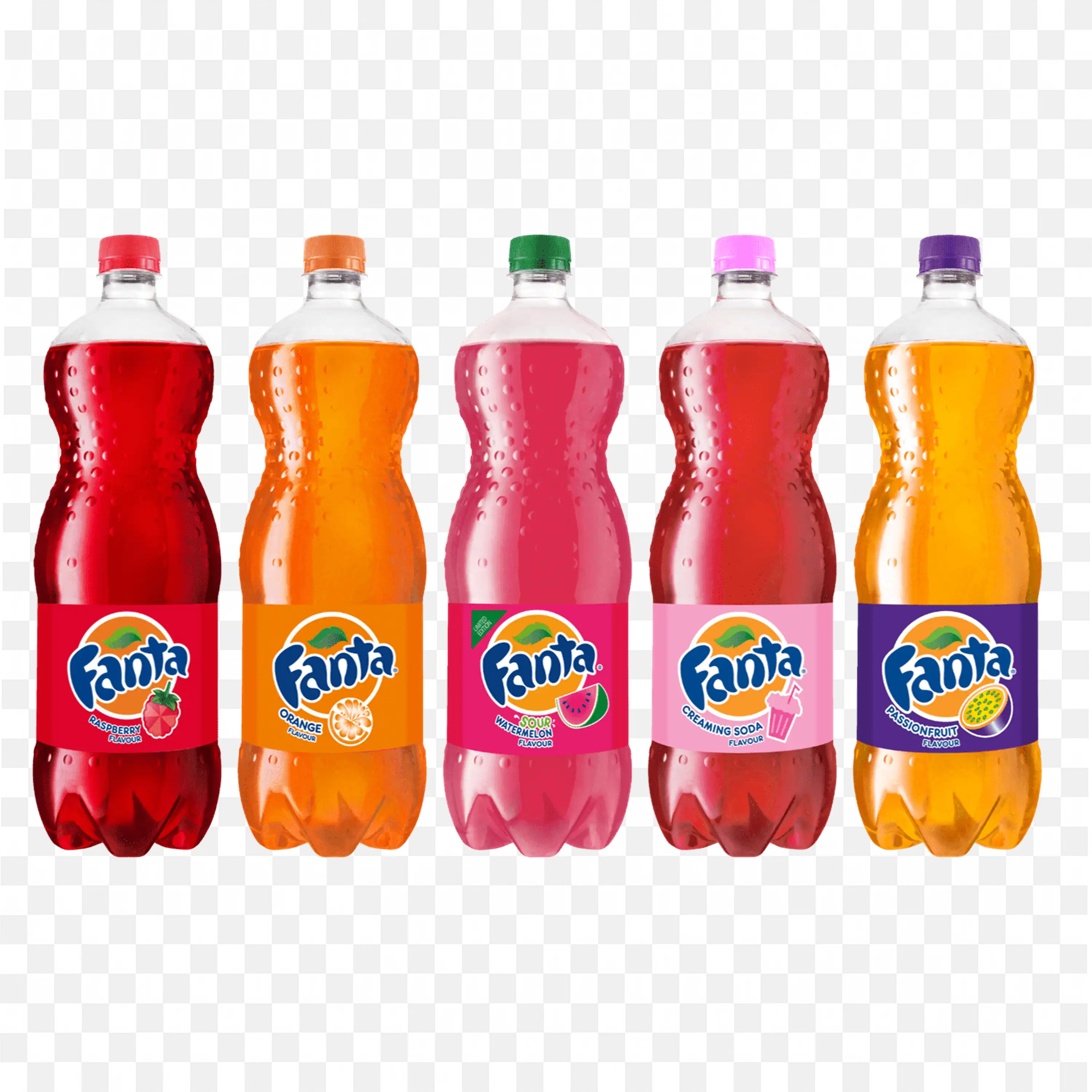 Fanta Juice in Different Flavors in Plastic Bottle Png Image