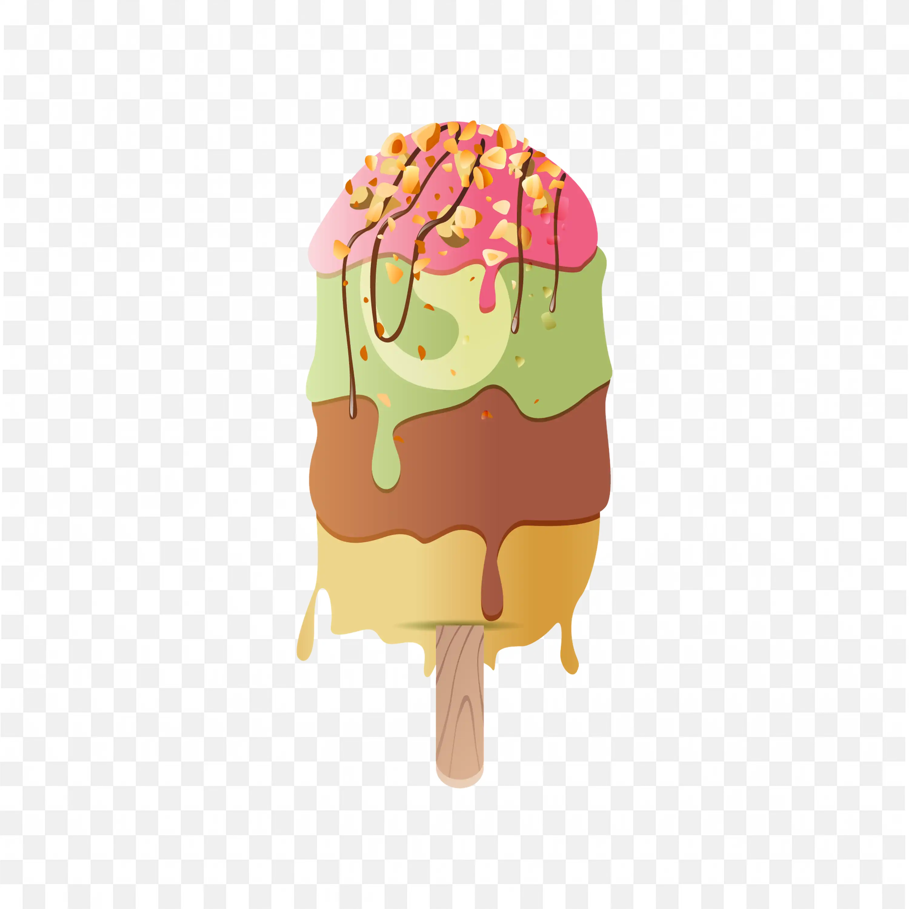 Four Flavored Ice Cream with Chocolate Syrup and Nuts Png