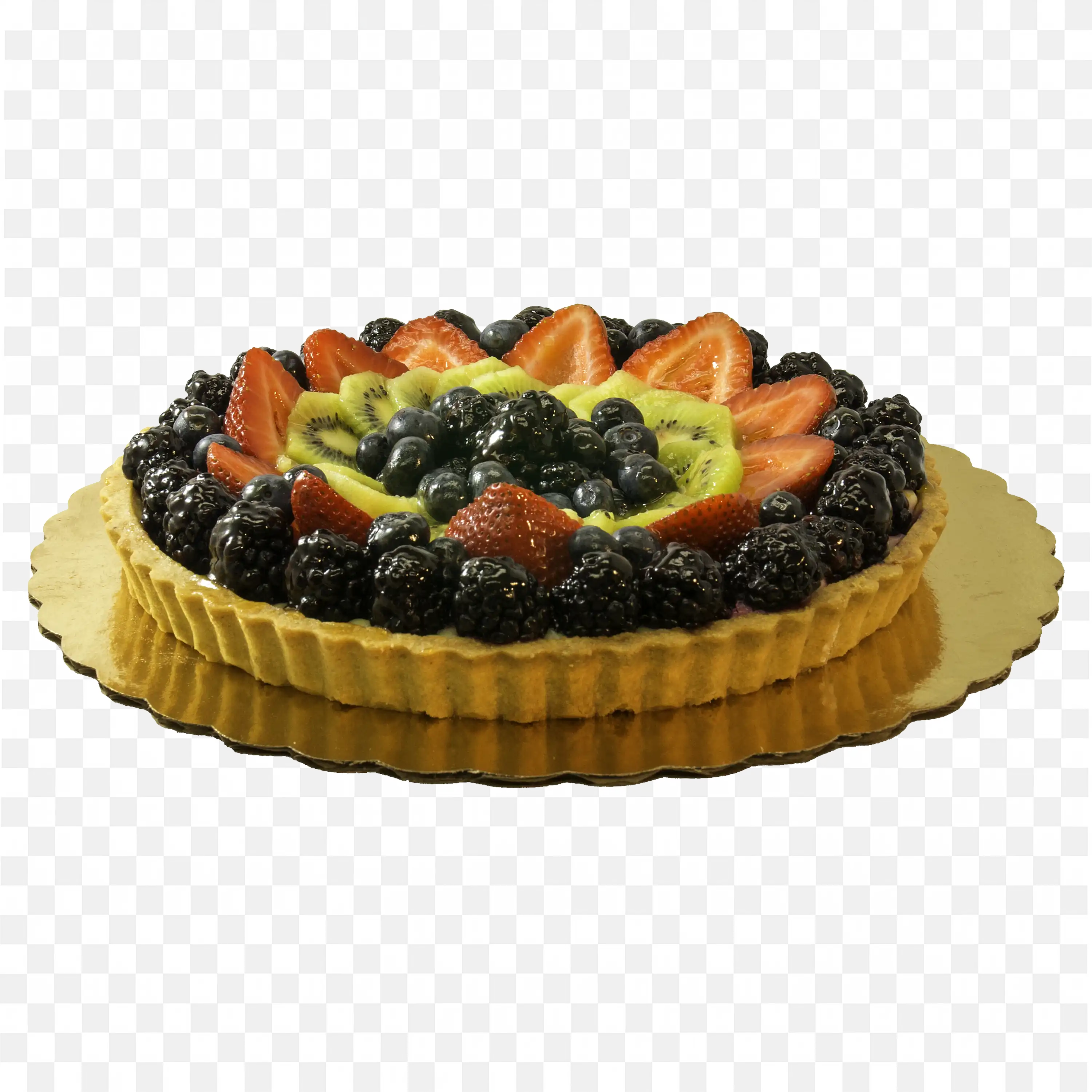 Fresh Mixed Berry and Kiwi Fruit Tart on a Serving Plate