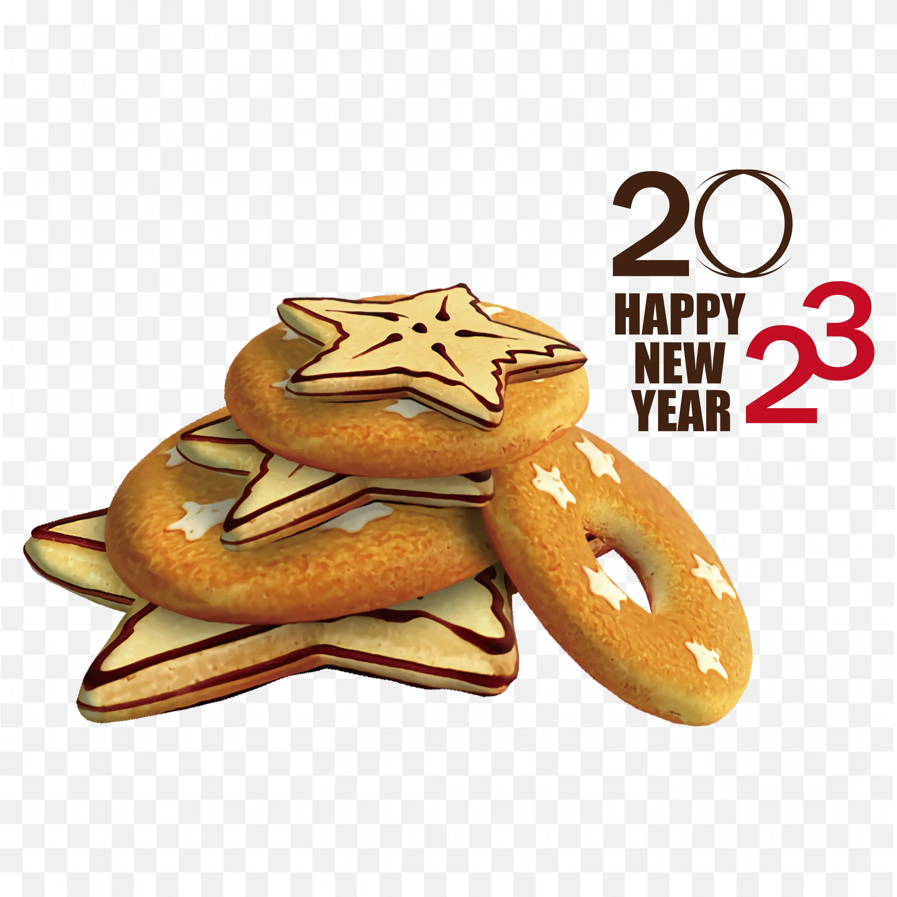 Happy New Year Cookies with Star Decorations Free Png