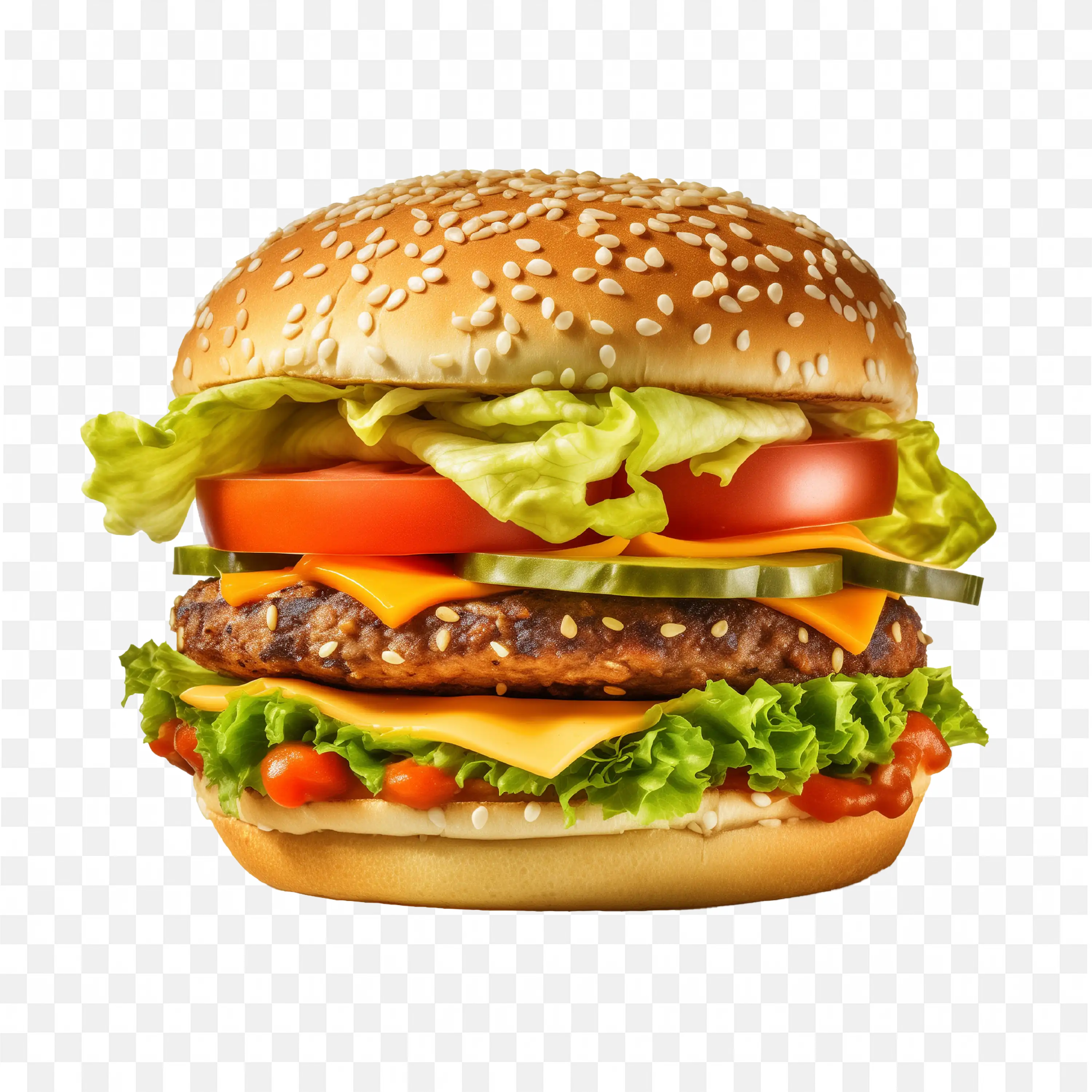 Juicy Cheeseburger with Lettuce Tomato and Sesame Seed Bun