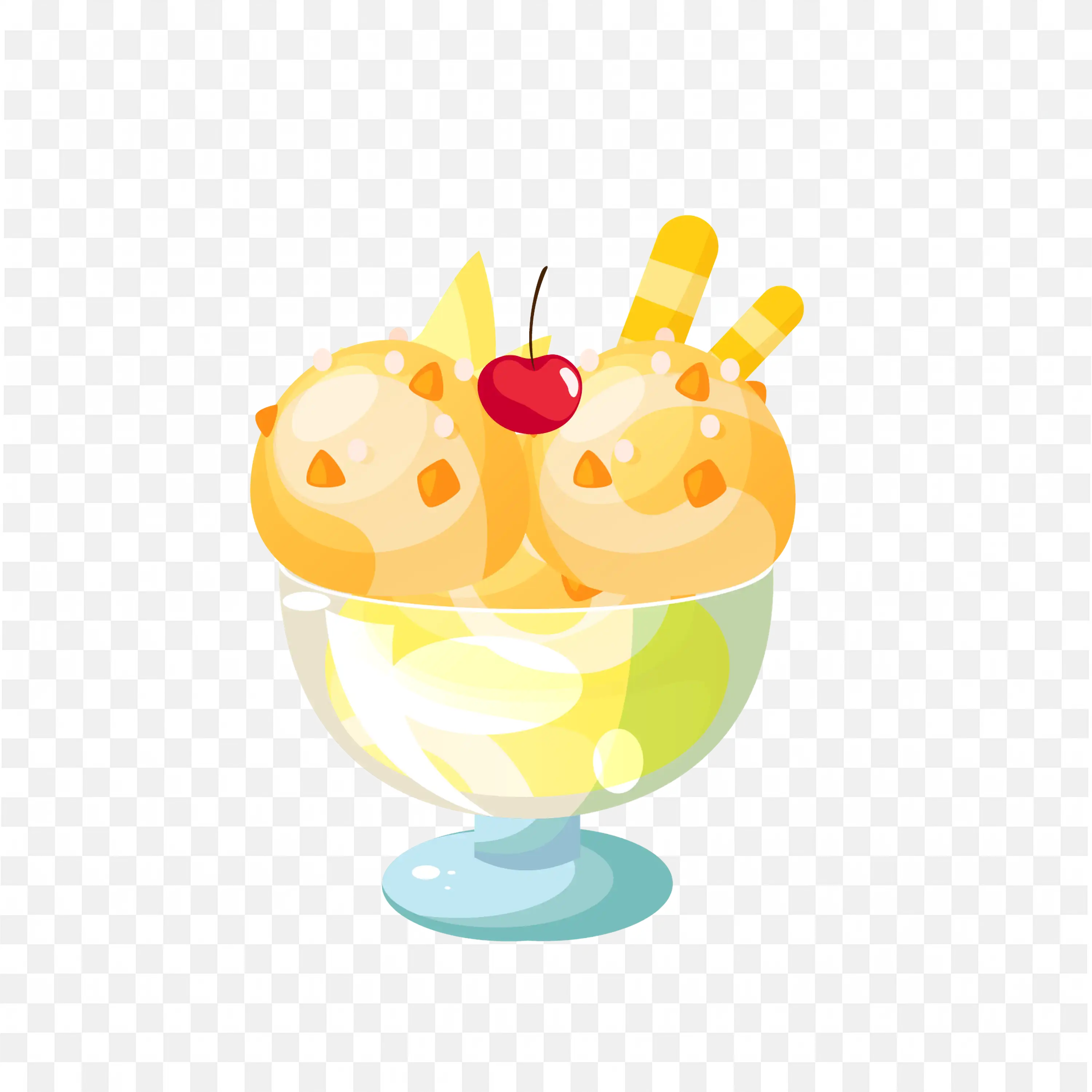 Mango Ice Cream in Bowl with Rag Mango Nuts and Waffles Png