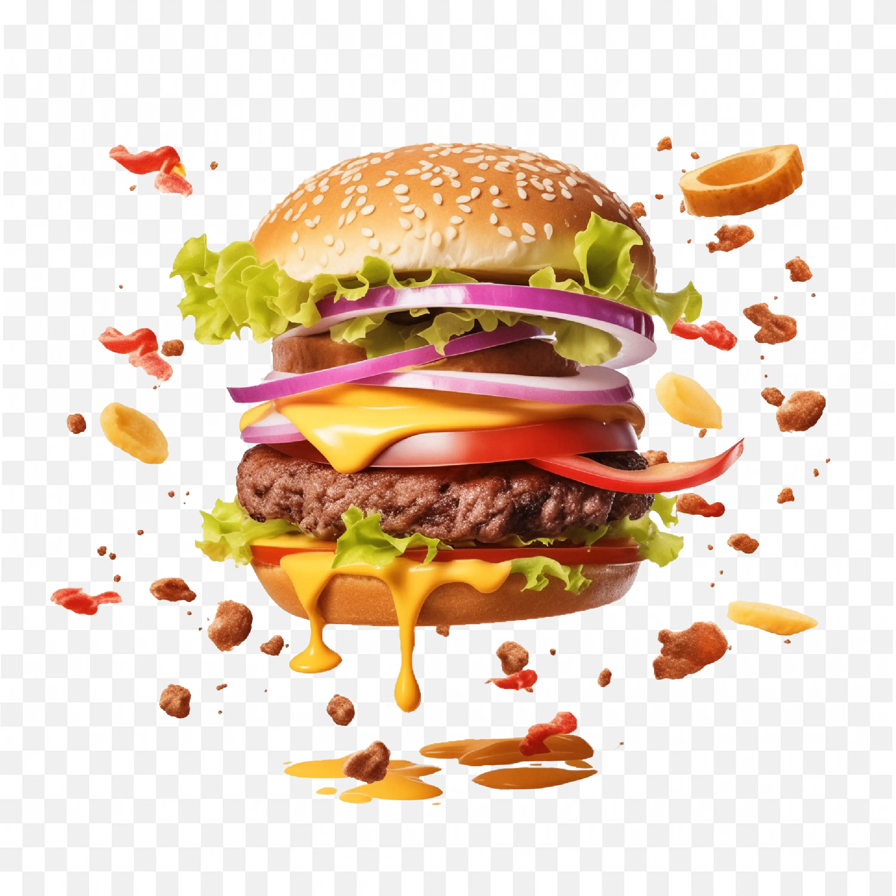 Melty Cheeseburger with Dripping Cheese and Crunchy Toppings