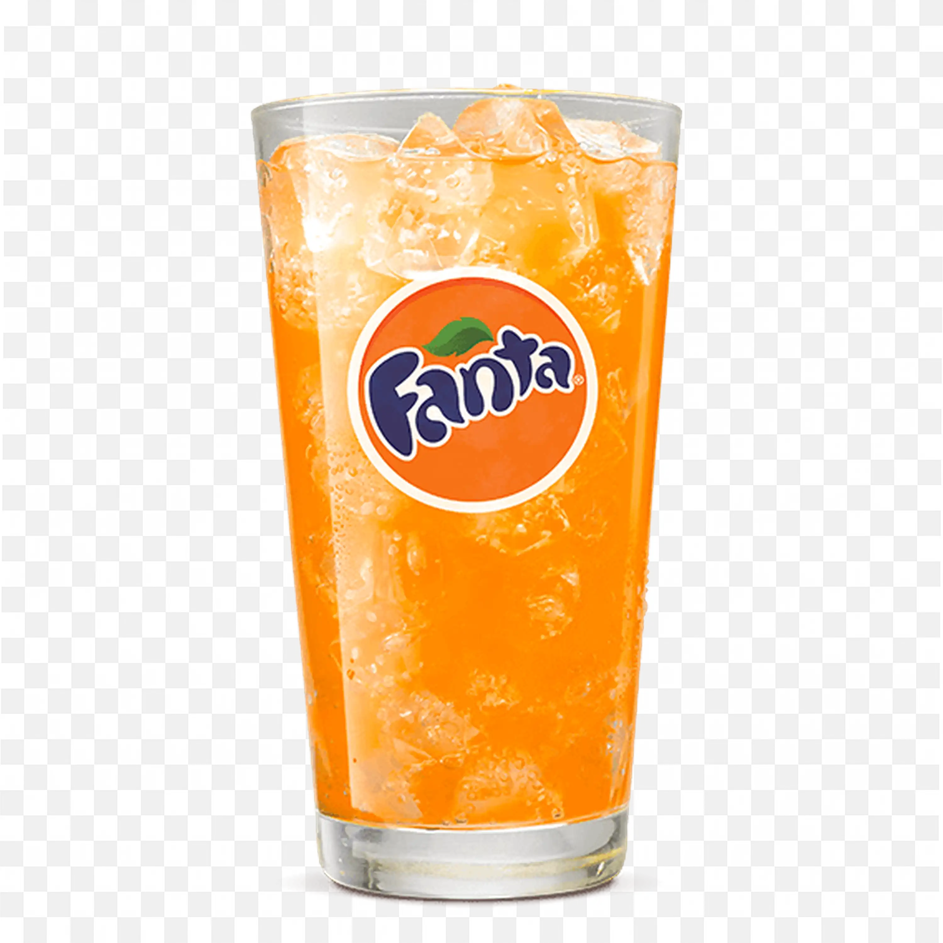 Orange Flavor Fanta Juice in a Cup with Ice Cubes Free Png