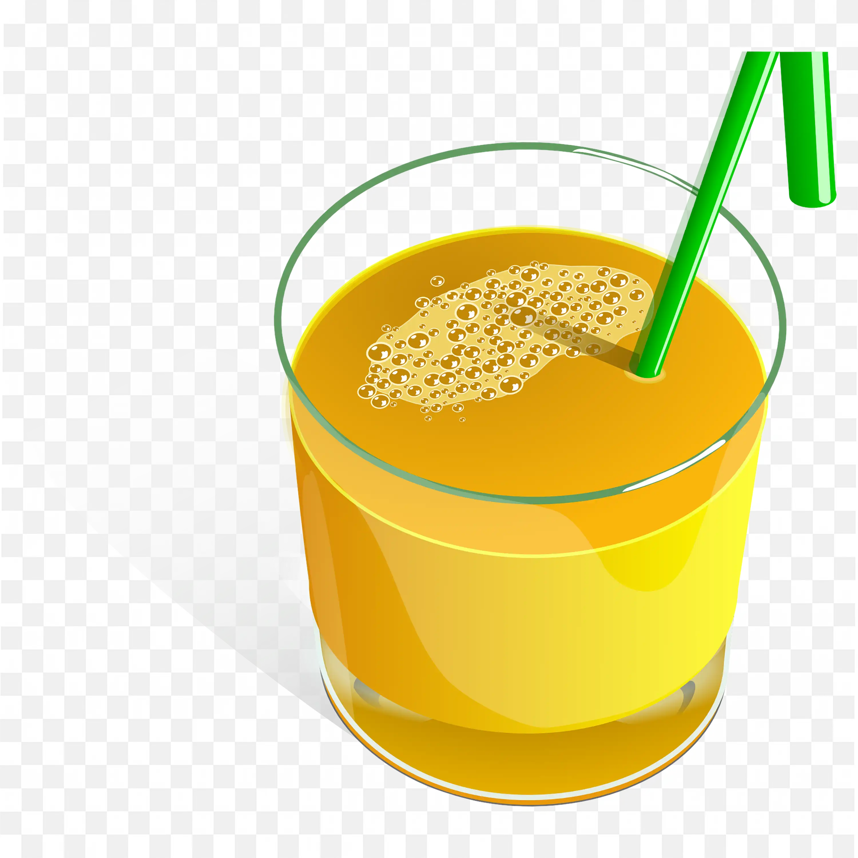 Orange Juice with Green Straw and Bubbles on Top Free Png