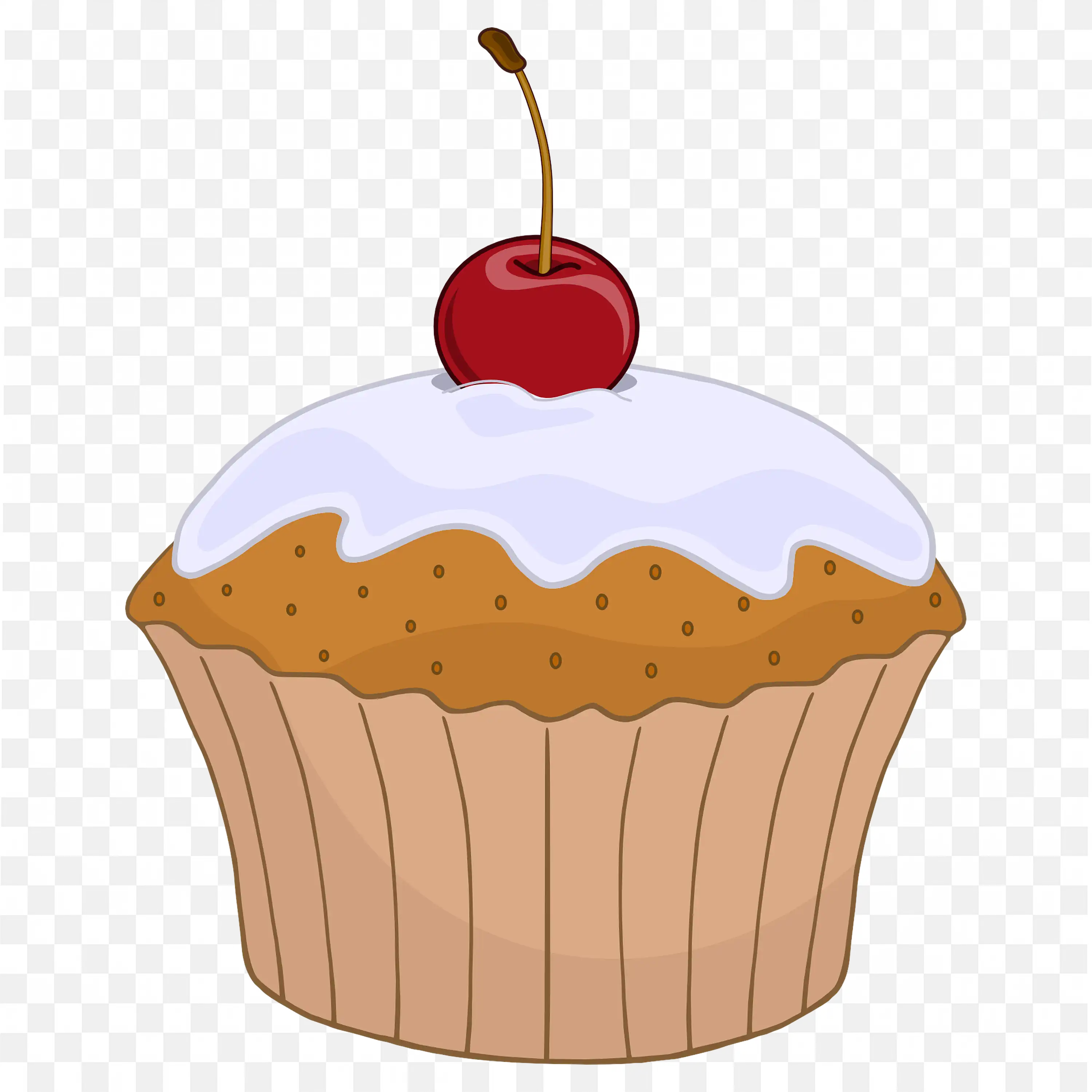 An Orange and White Colour Cupcake with a Red Colour Cherry