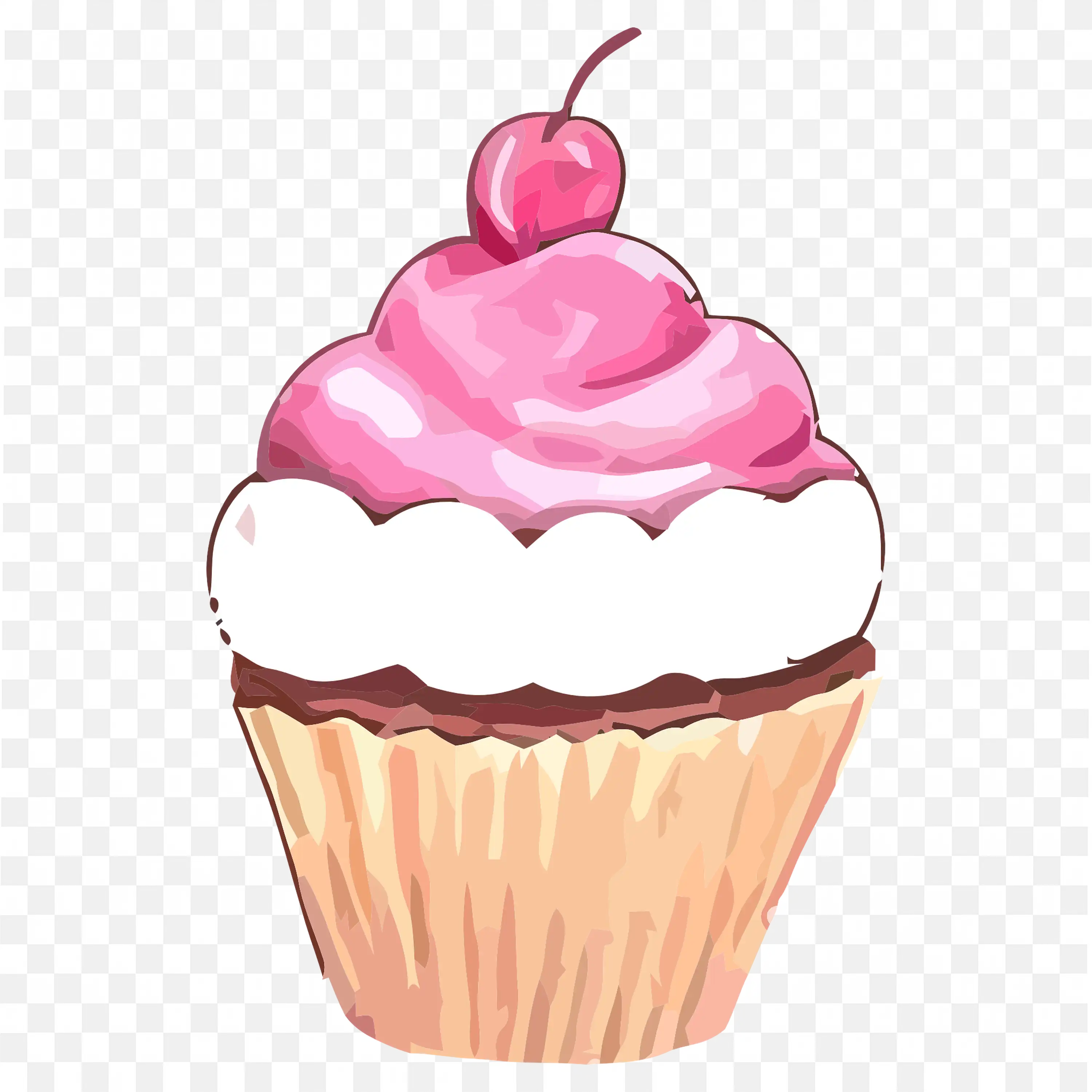 A Rose and White Colour Cupcake with Pink Colour Cherry Png