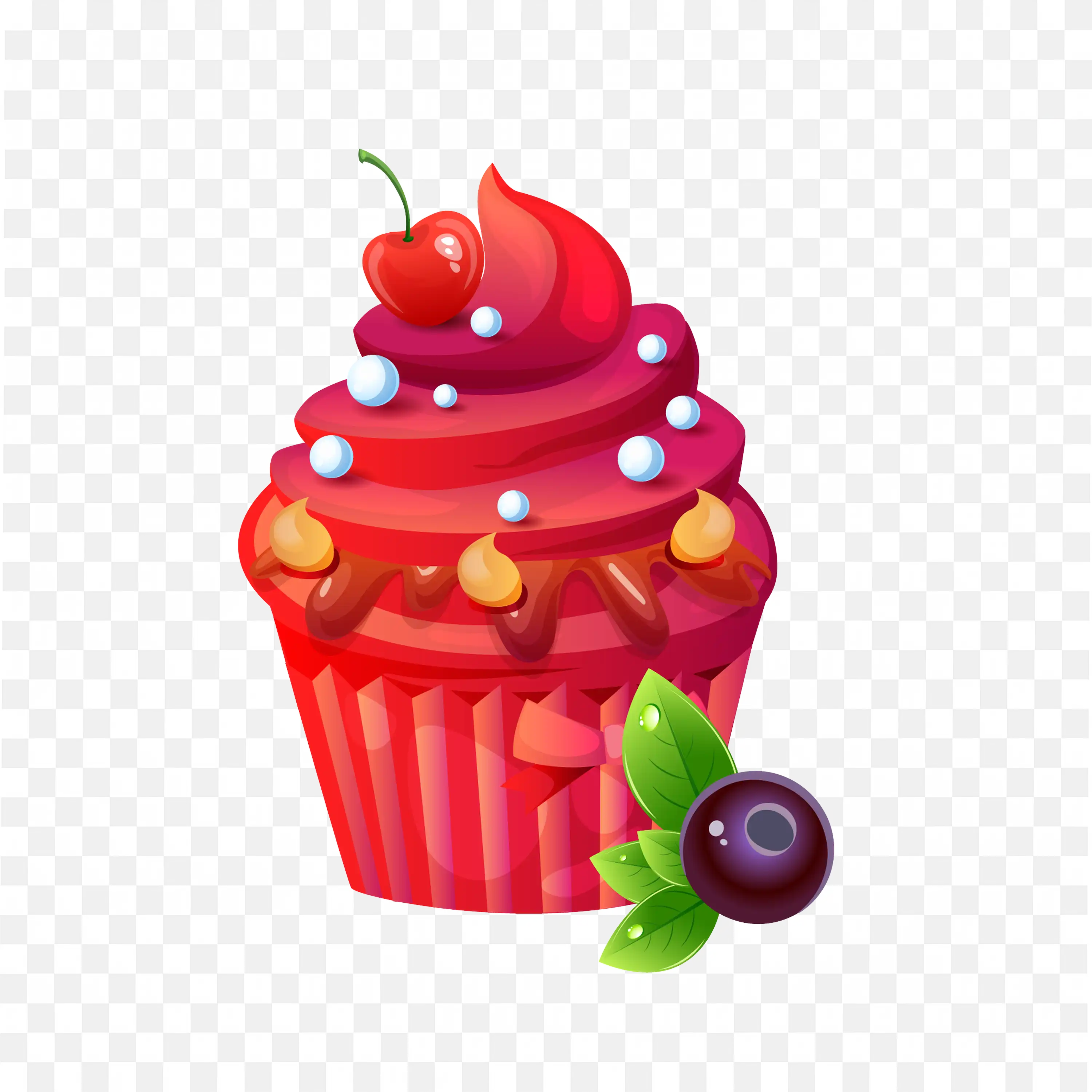 Strawberry Flavor Cupcake with Blueberry and Cherry Free Png