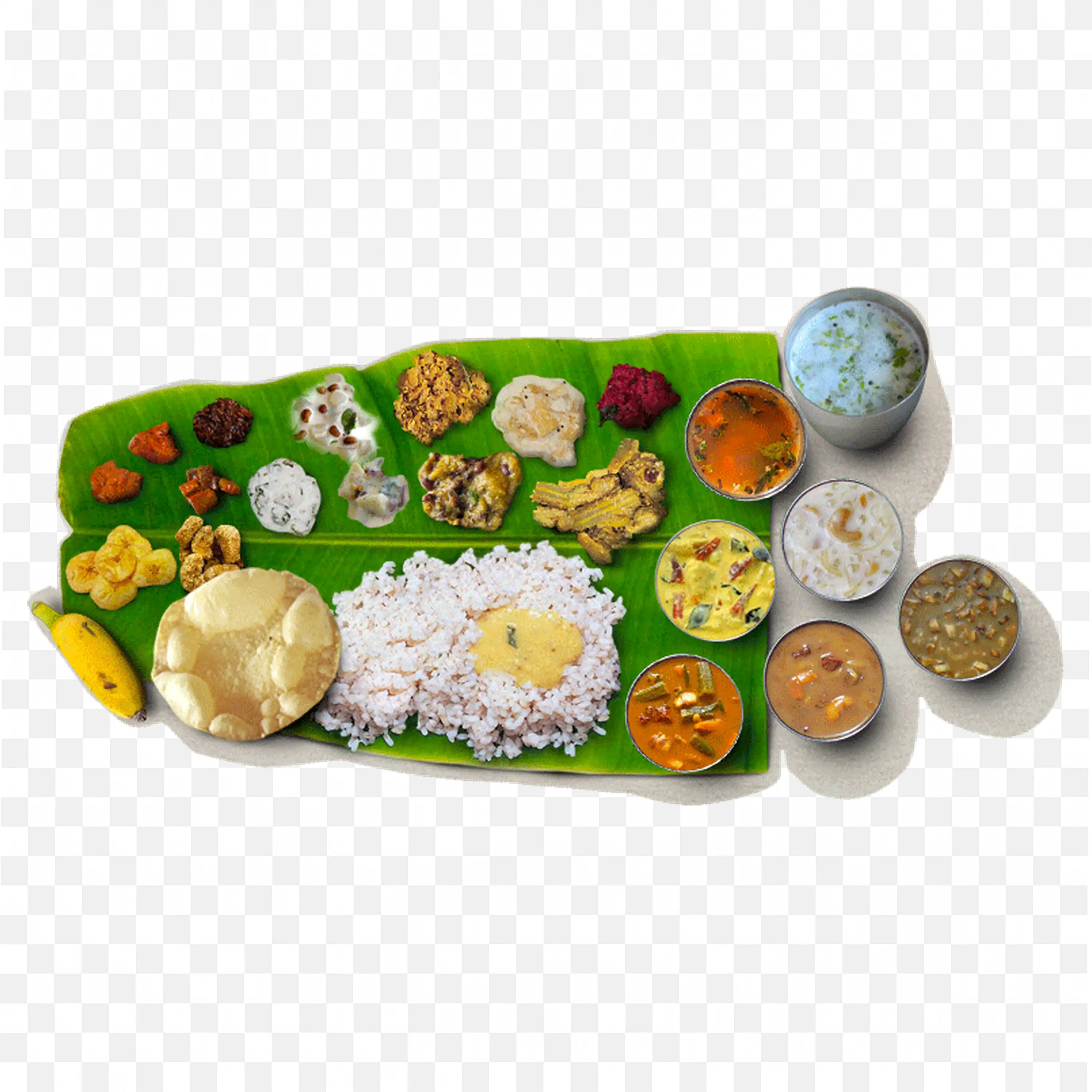 Traditional South Indian Meal Served on Banana Leaf Free Png