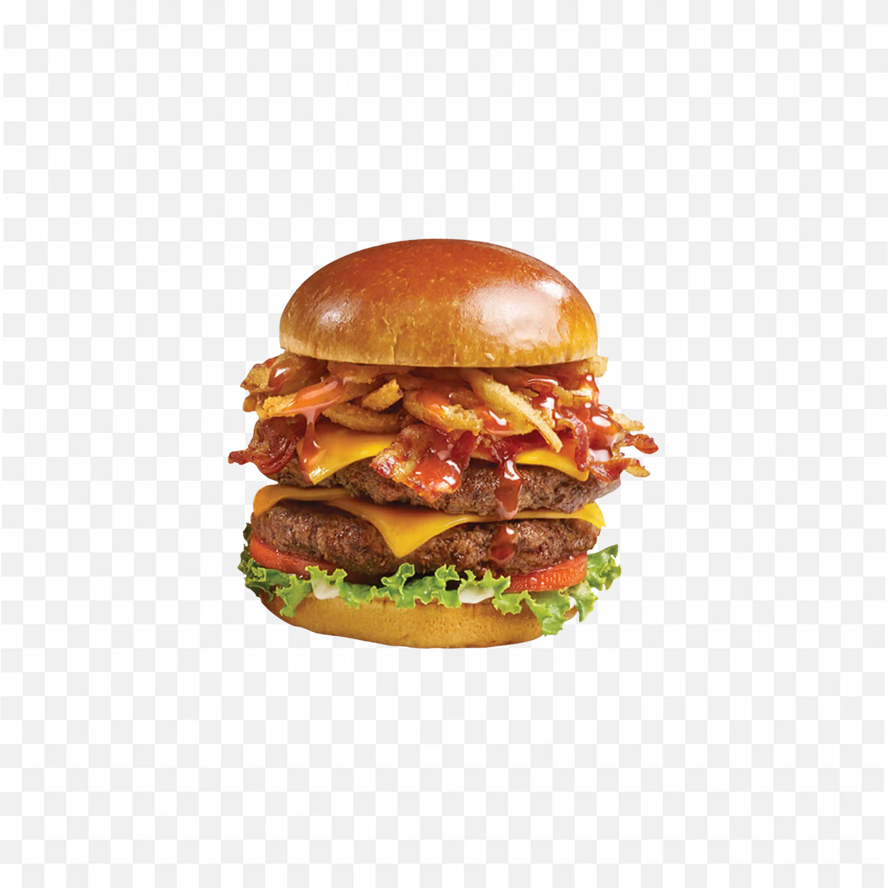 Ultimate Bbq Bacon Cheeseburger with Crispy Onion Rings Png