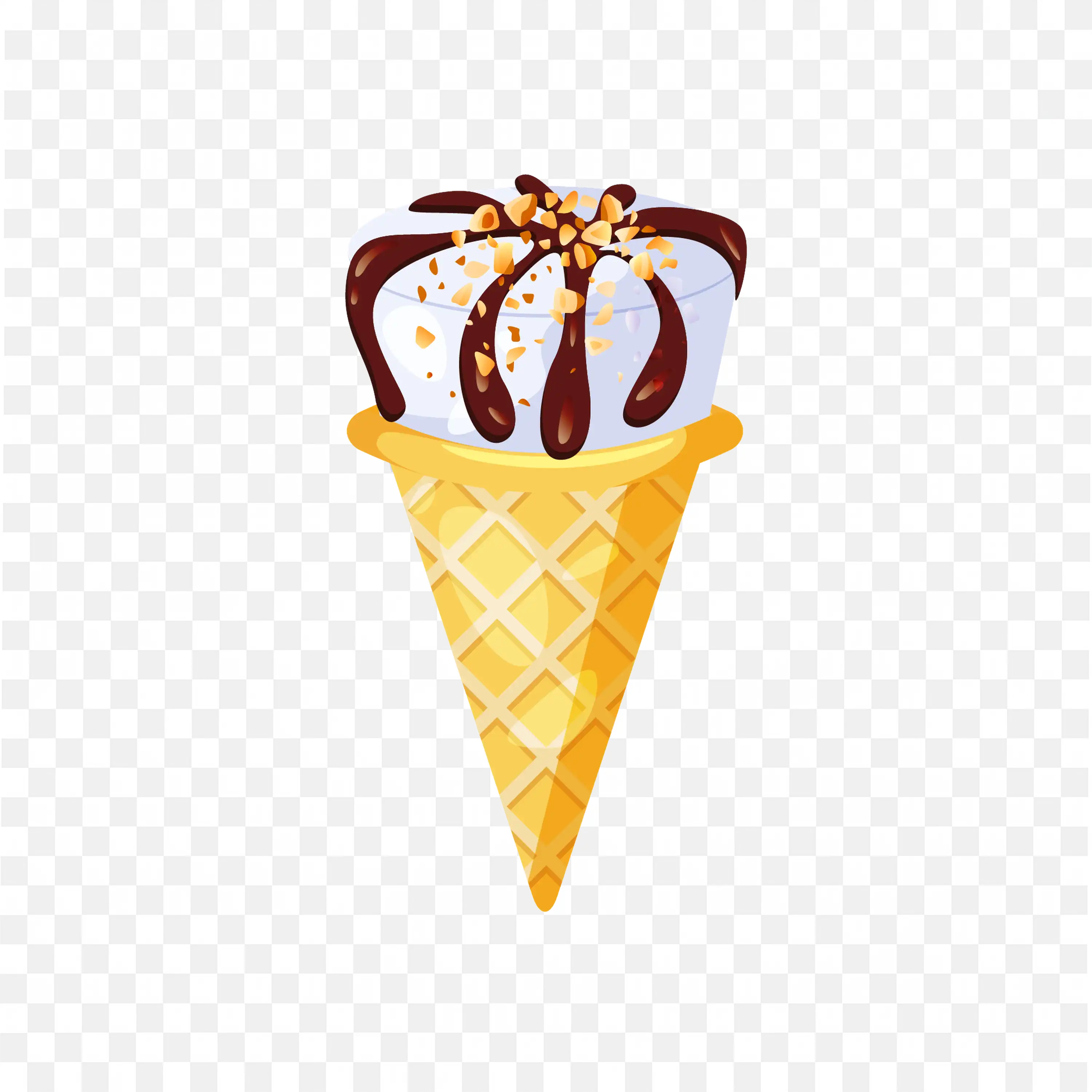 A Vanilla Flavor Cone Ice Cream with Chocolate and Nuts Png
