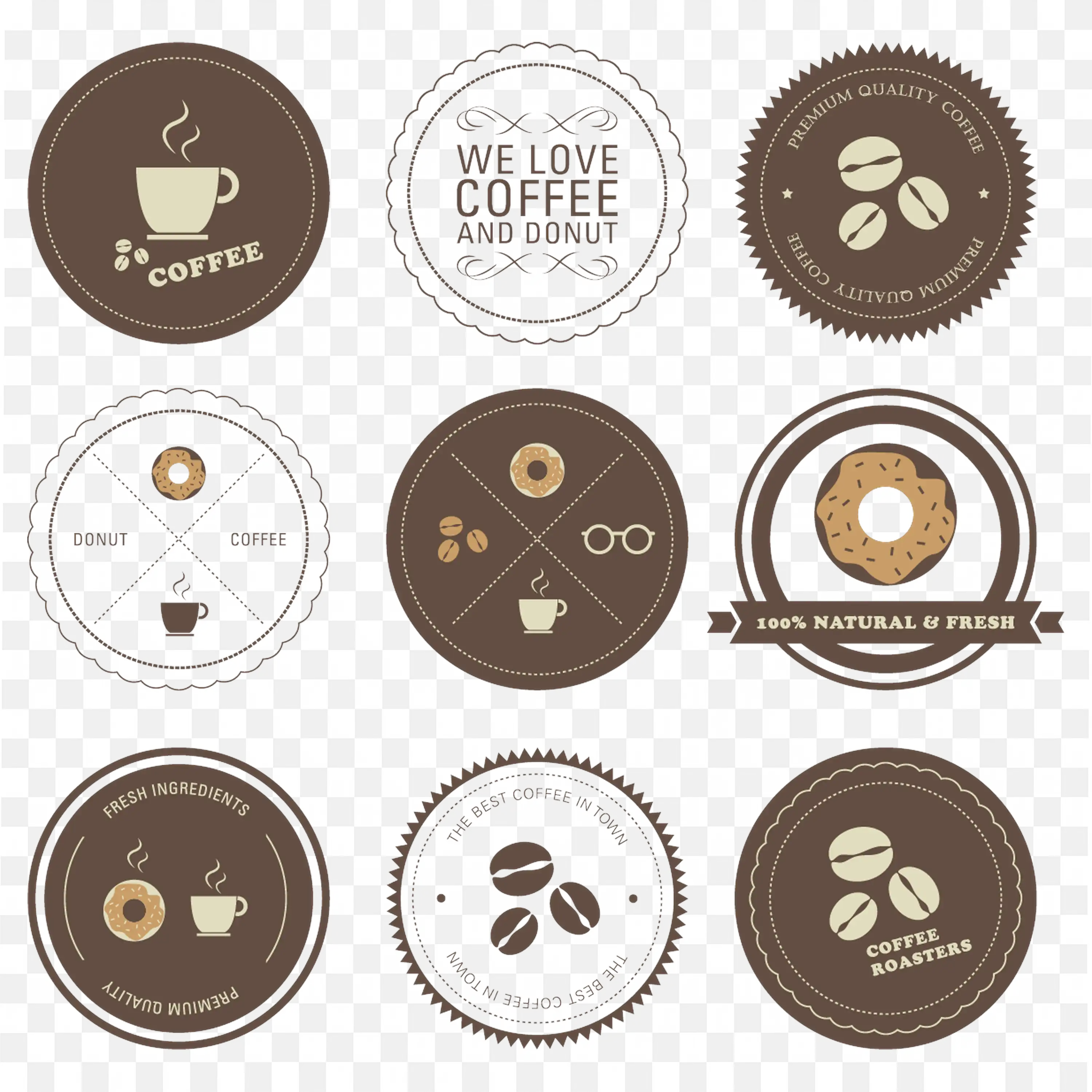 Vintage Coffee and Donut Badges for Cafes and Brands Png