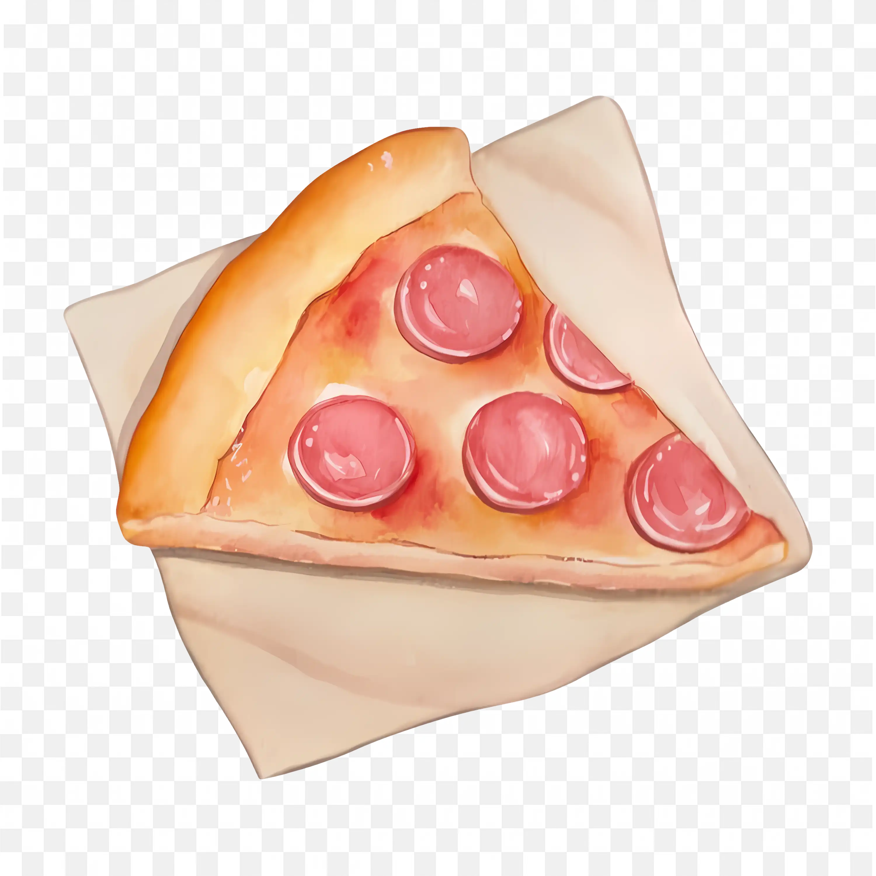 Watercolor Slice of Pepperoni Pizza on a Napkin HD Free Png