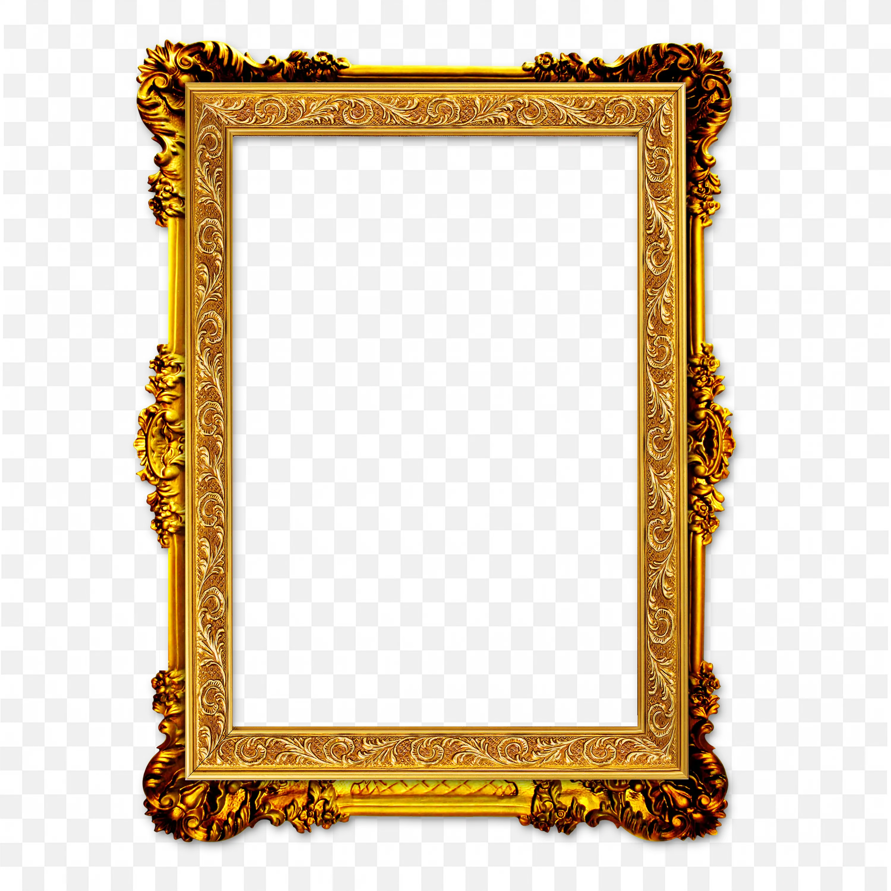 Antique Golden Ornate Vertical Frame with White Center