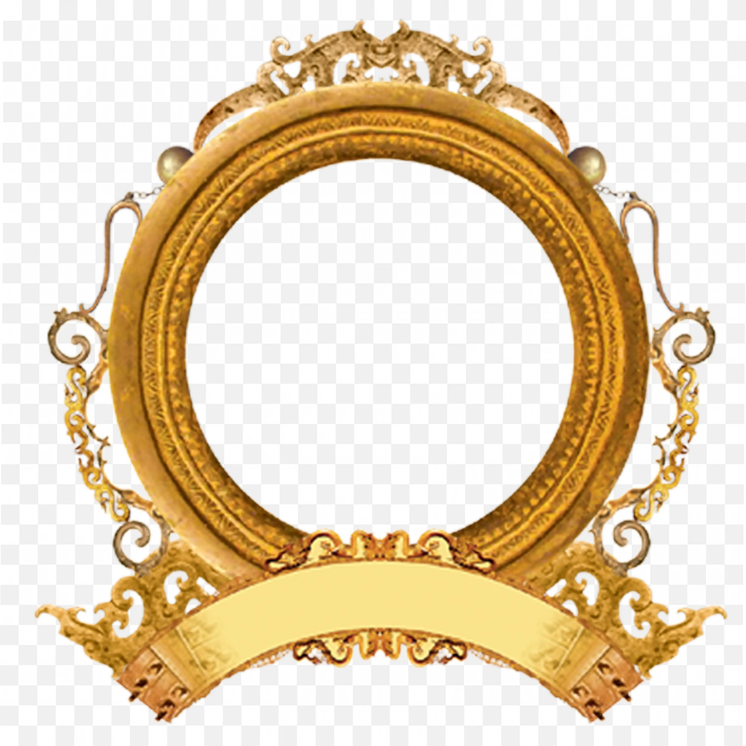 Antique Round Gold Frame with Decorative Base Design Png