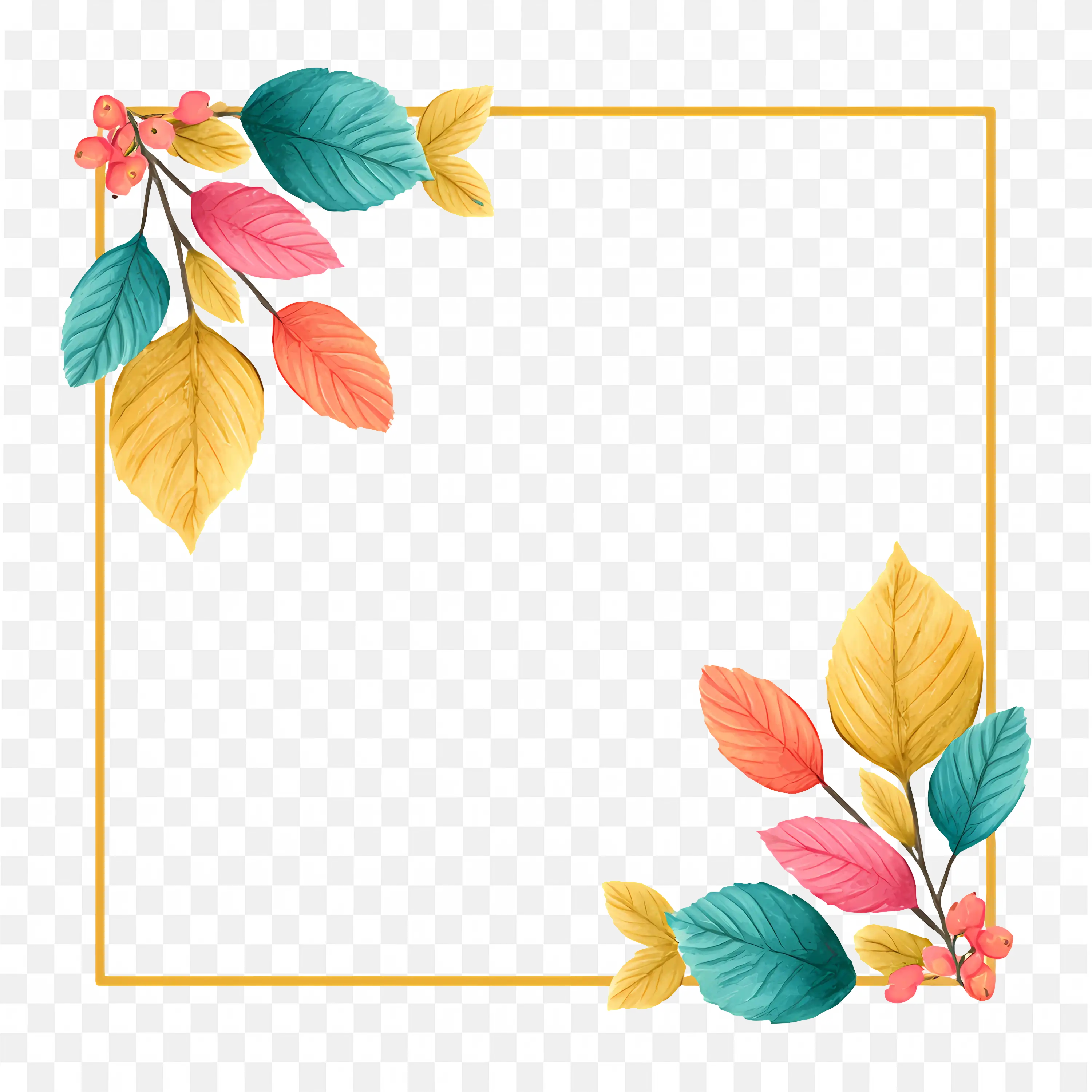Autumn Leaves Square Border Frame with White Center Art