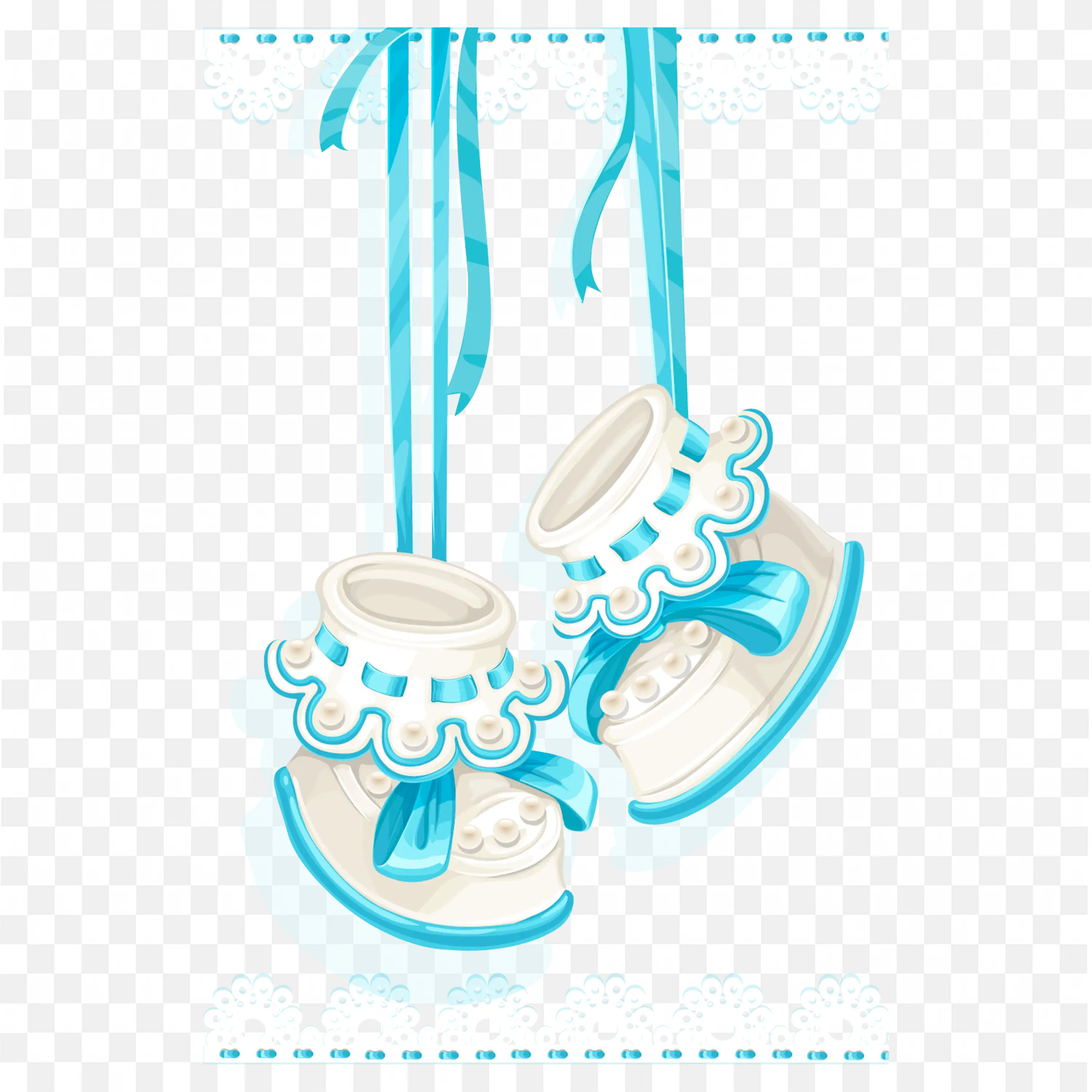 Baby Blue Booties Hanging on Ribbon Newborn Frame Art Png