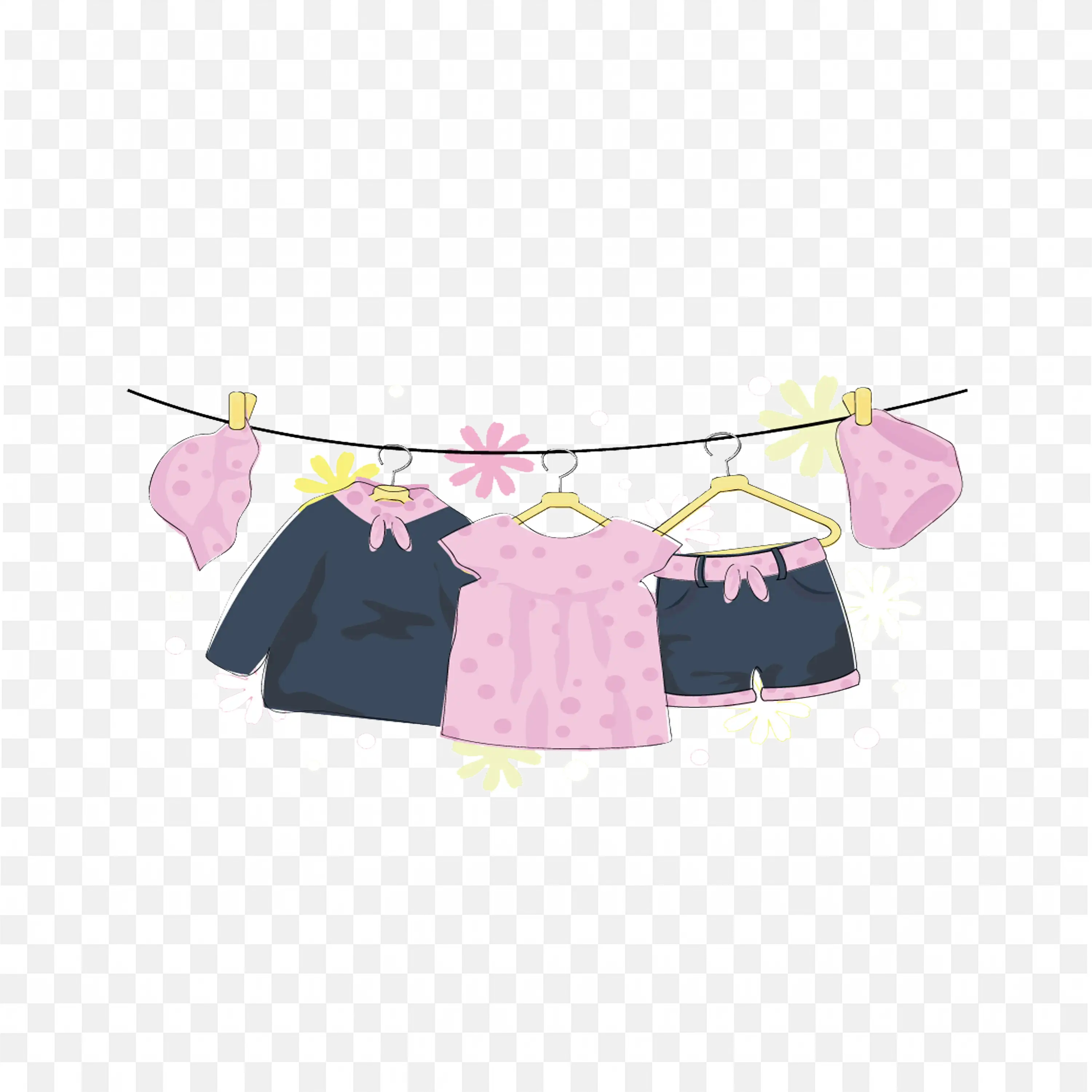 Baby Clothes Hanging on Line Frame for Baby Shower Theme