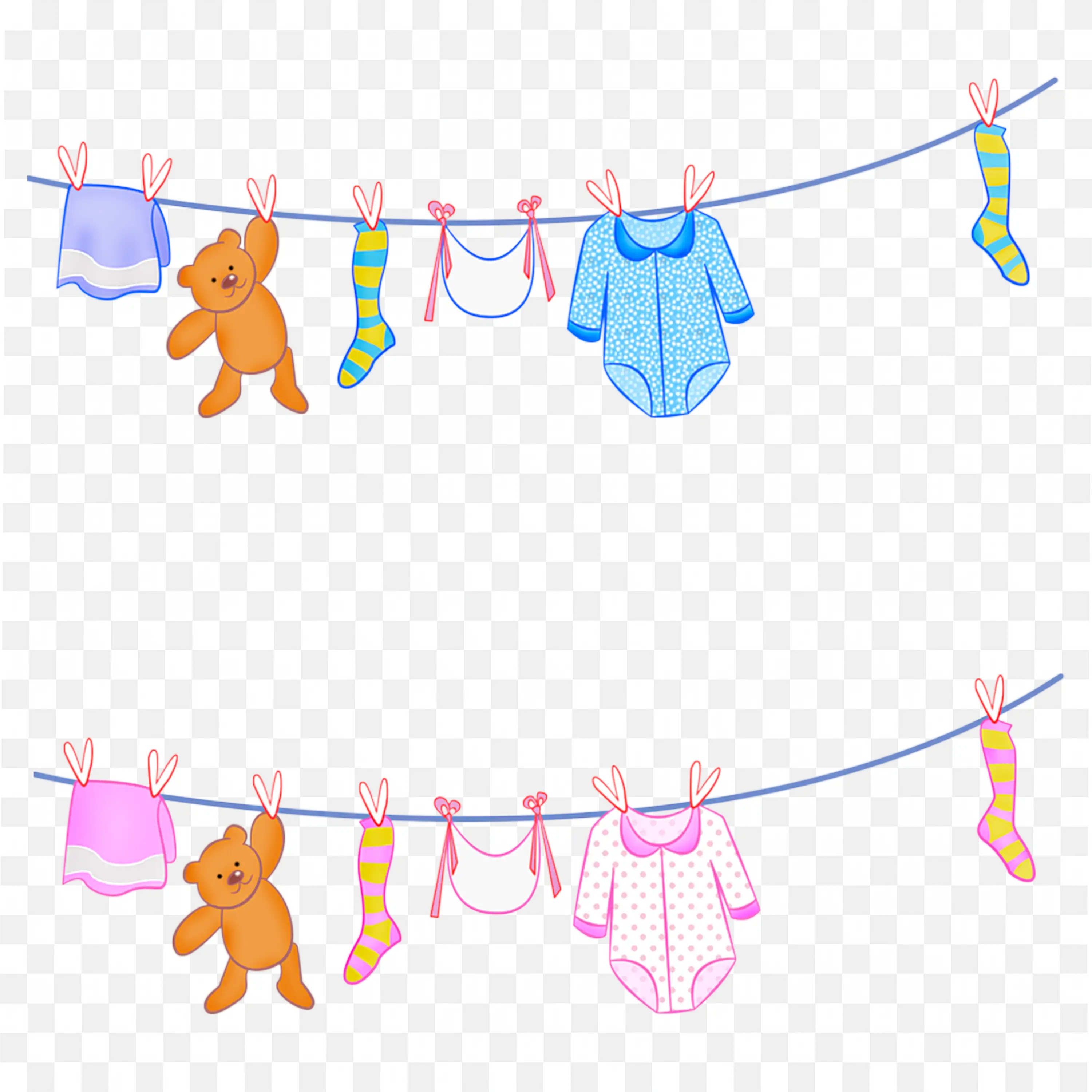 Baby Clothes Hanging on Line Frame with Sky Pattern Png