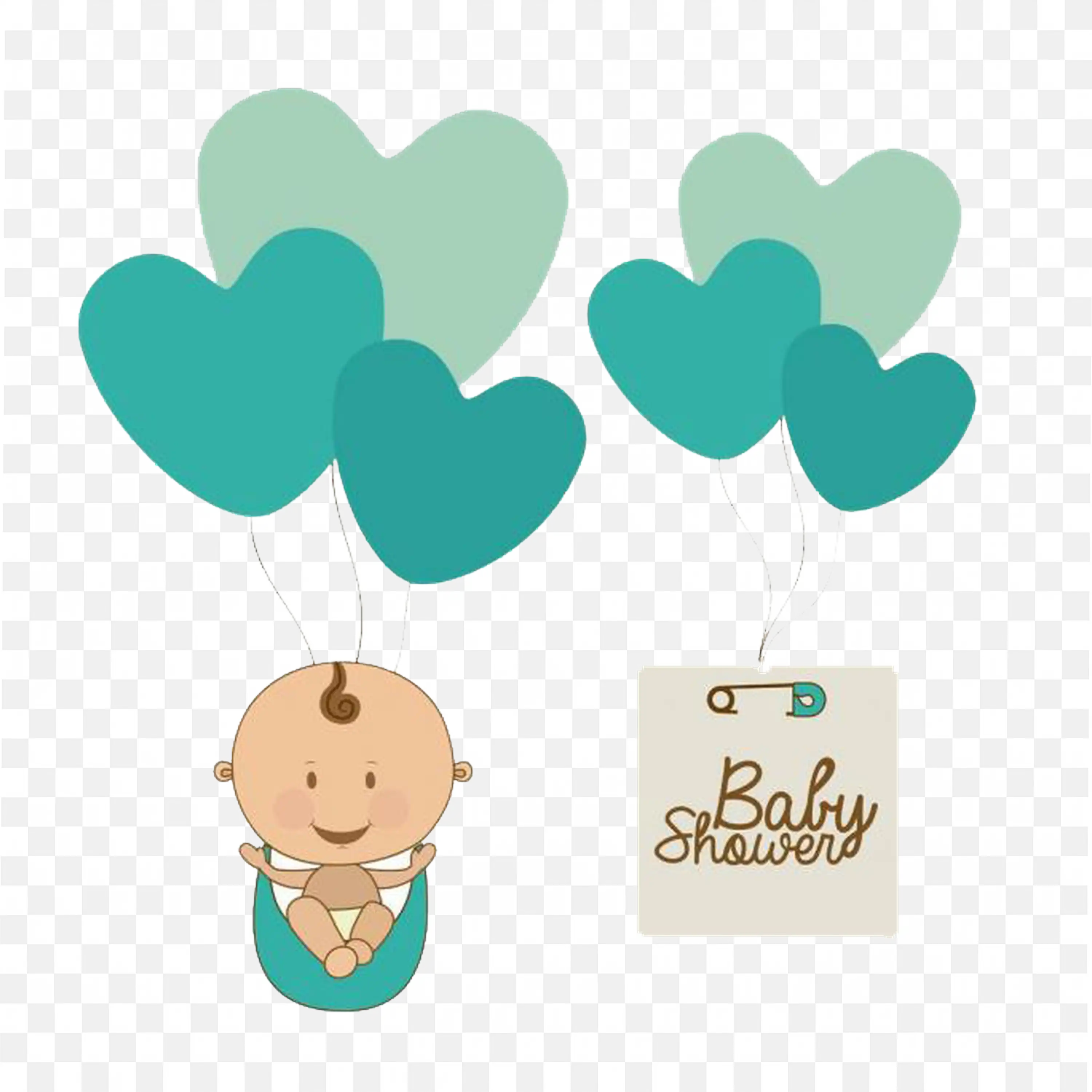 Baby Face with Blue Heart Balloons on White Background