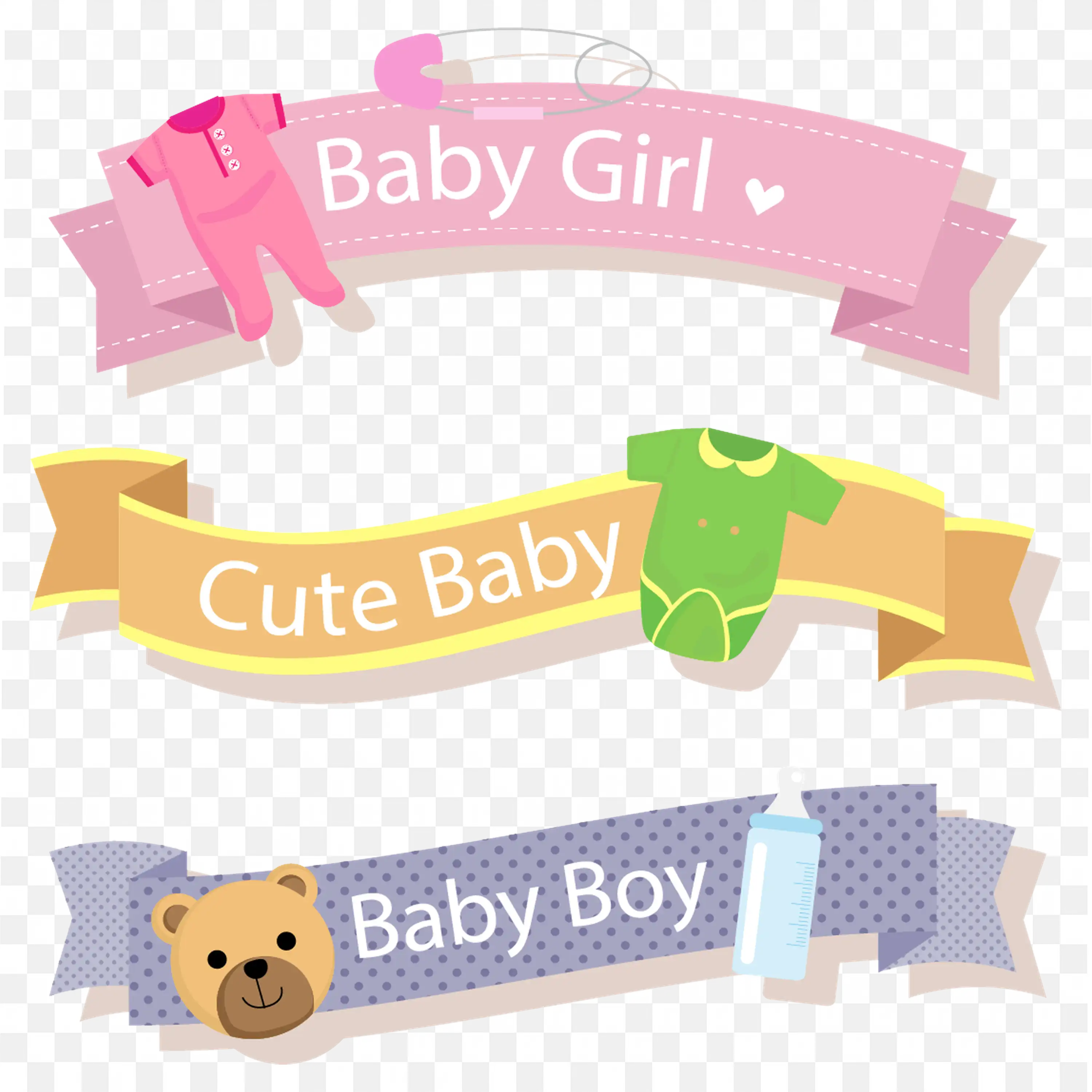 Baby Girl Cute Baby Baby Boy Banners in Pastel Colors Png