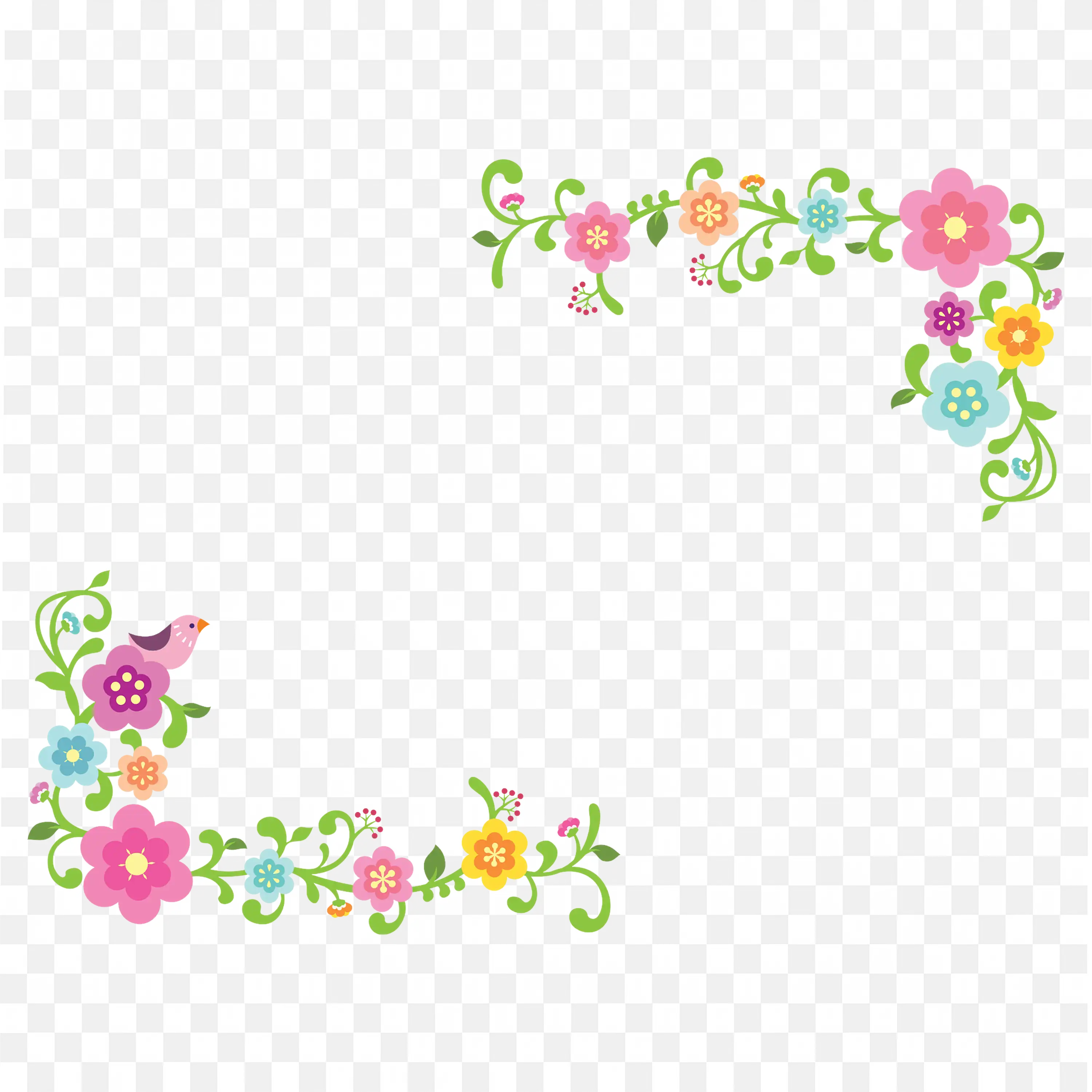 Baby Pink Corner Floral Frame with White Background Png