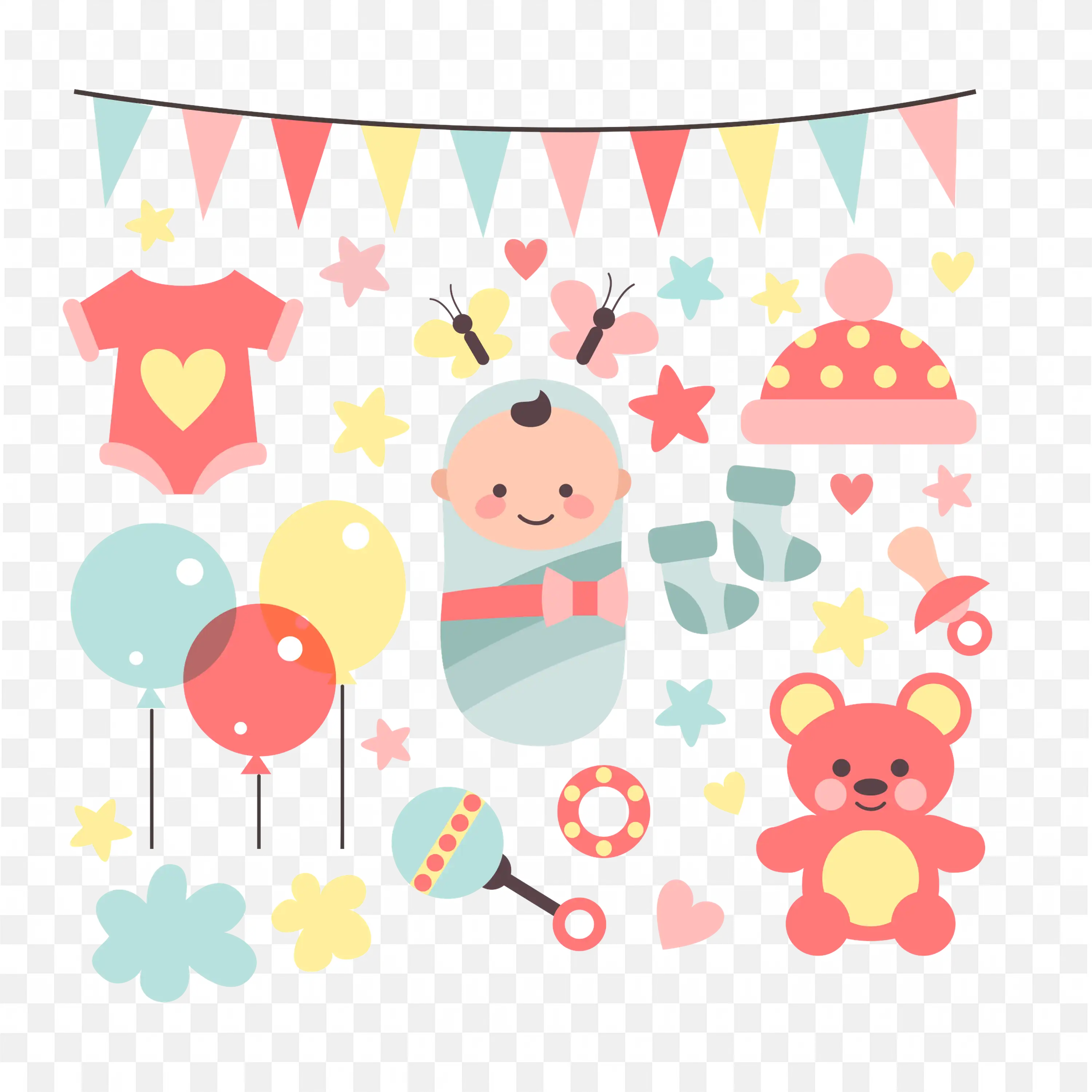 Baby Shower Frame with Bunting Balloons and Toys Design