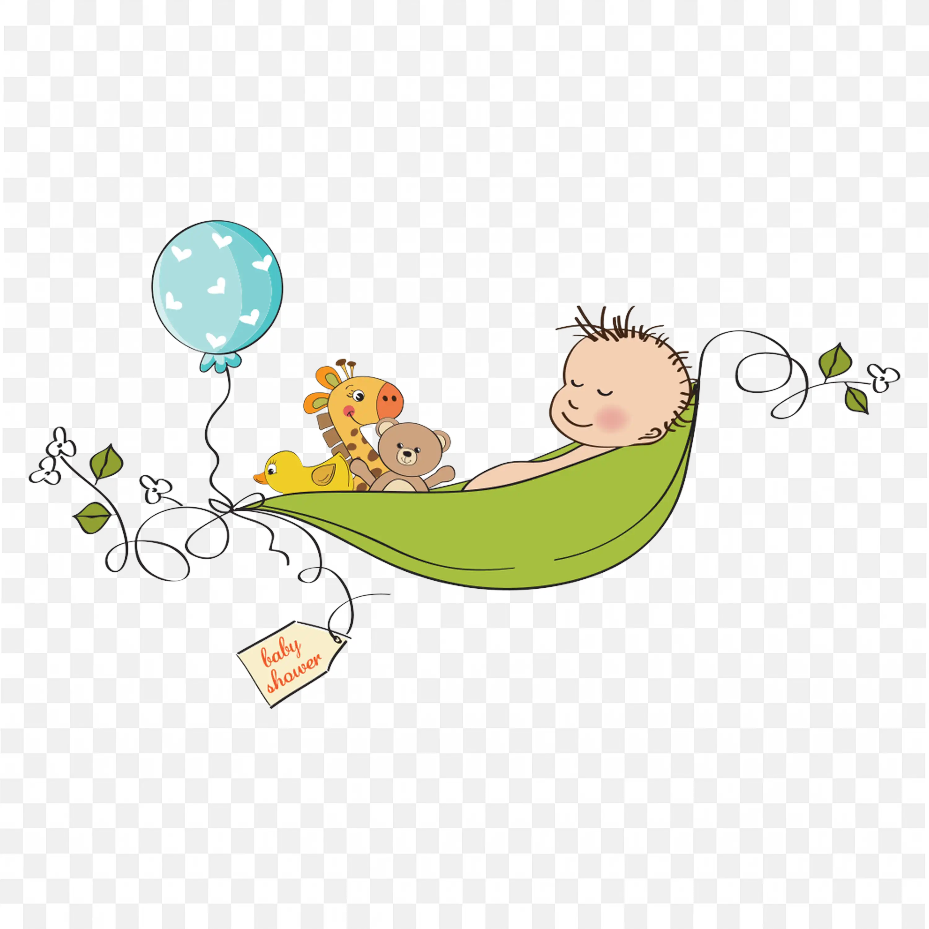 Baby Sleeping in Leaf Hammock Cute Cartoon Frame