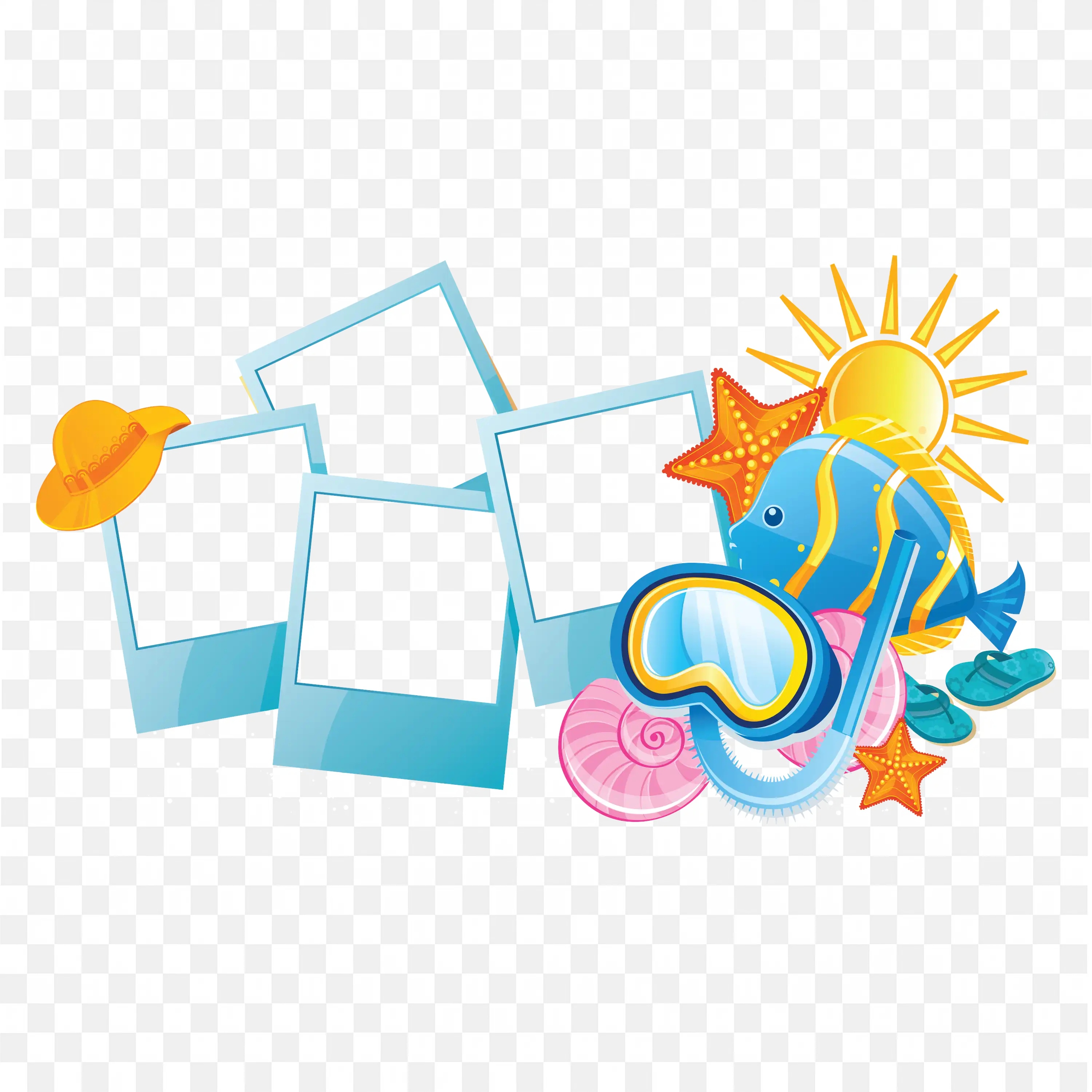 Beach Themed Frame with Sunshine Shells and Blue Squares