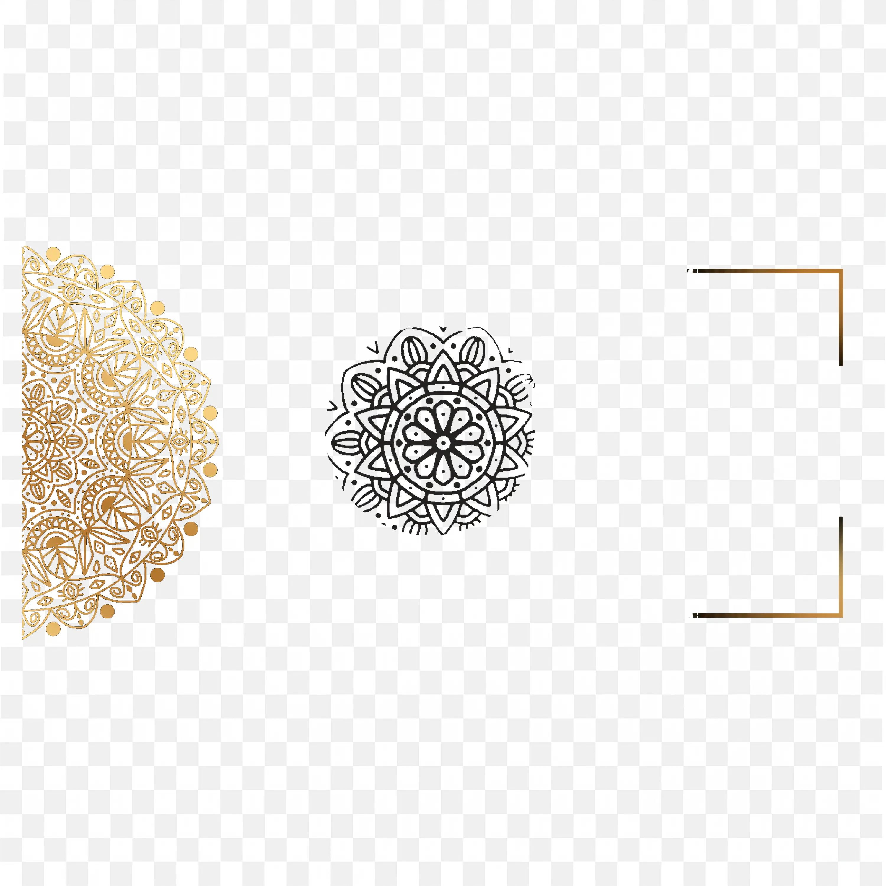 Black Background with Gold Leaf Corner Elegant Frame Png