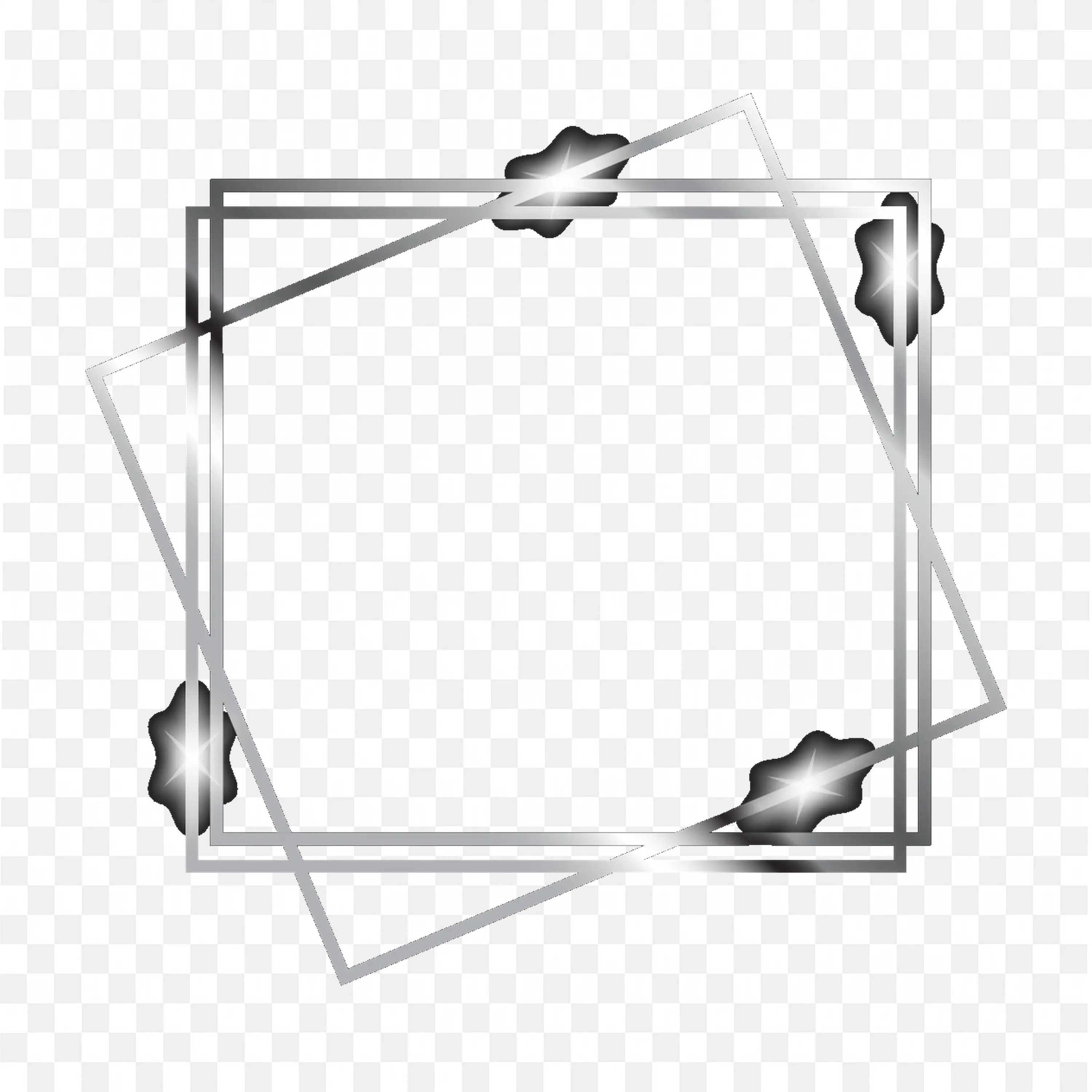 Black Background with White Geometric Line Frame Png
