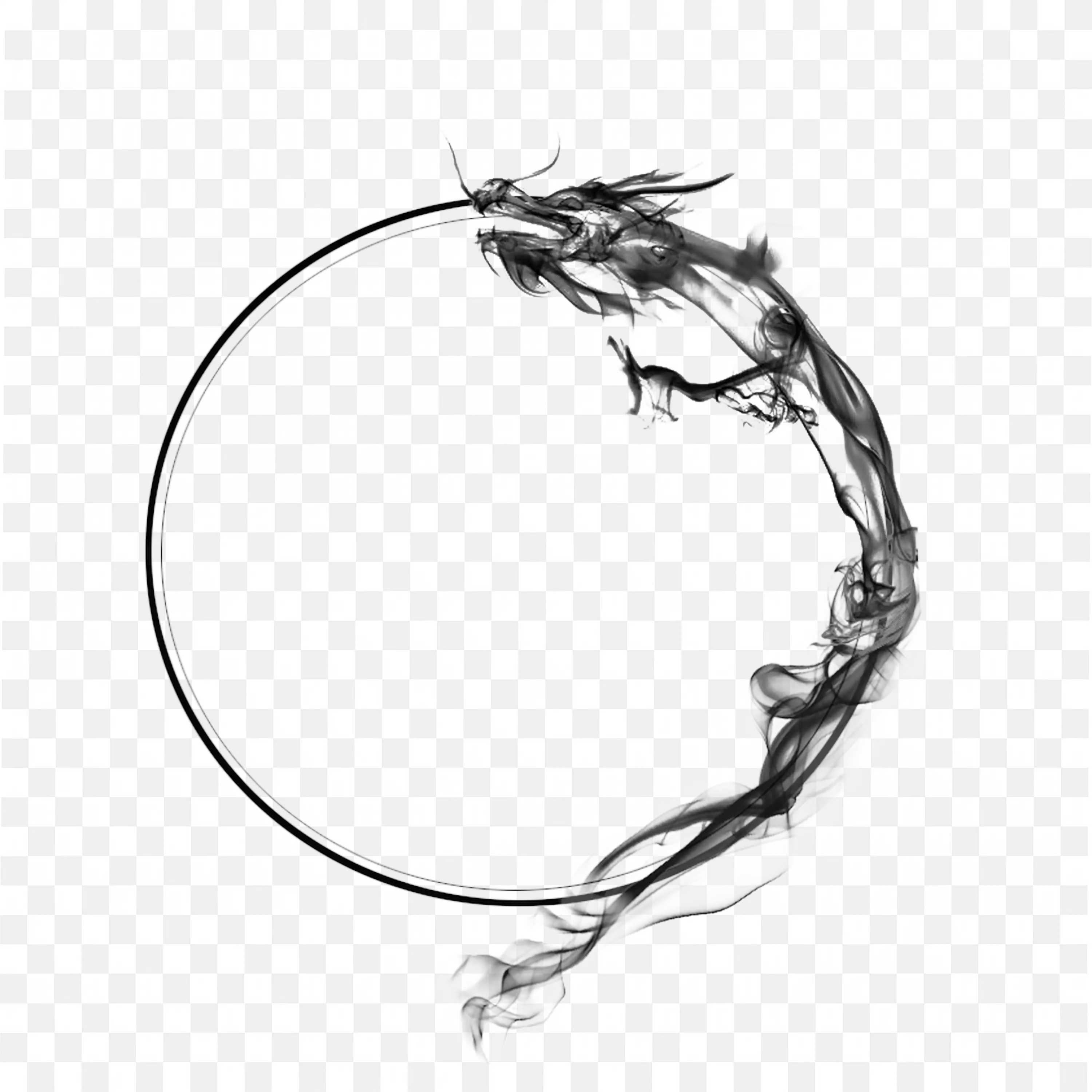 Black Ink Circle with Artistic Brush Stroke Swirl Png