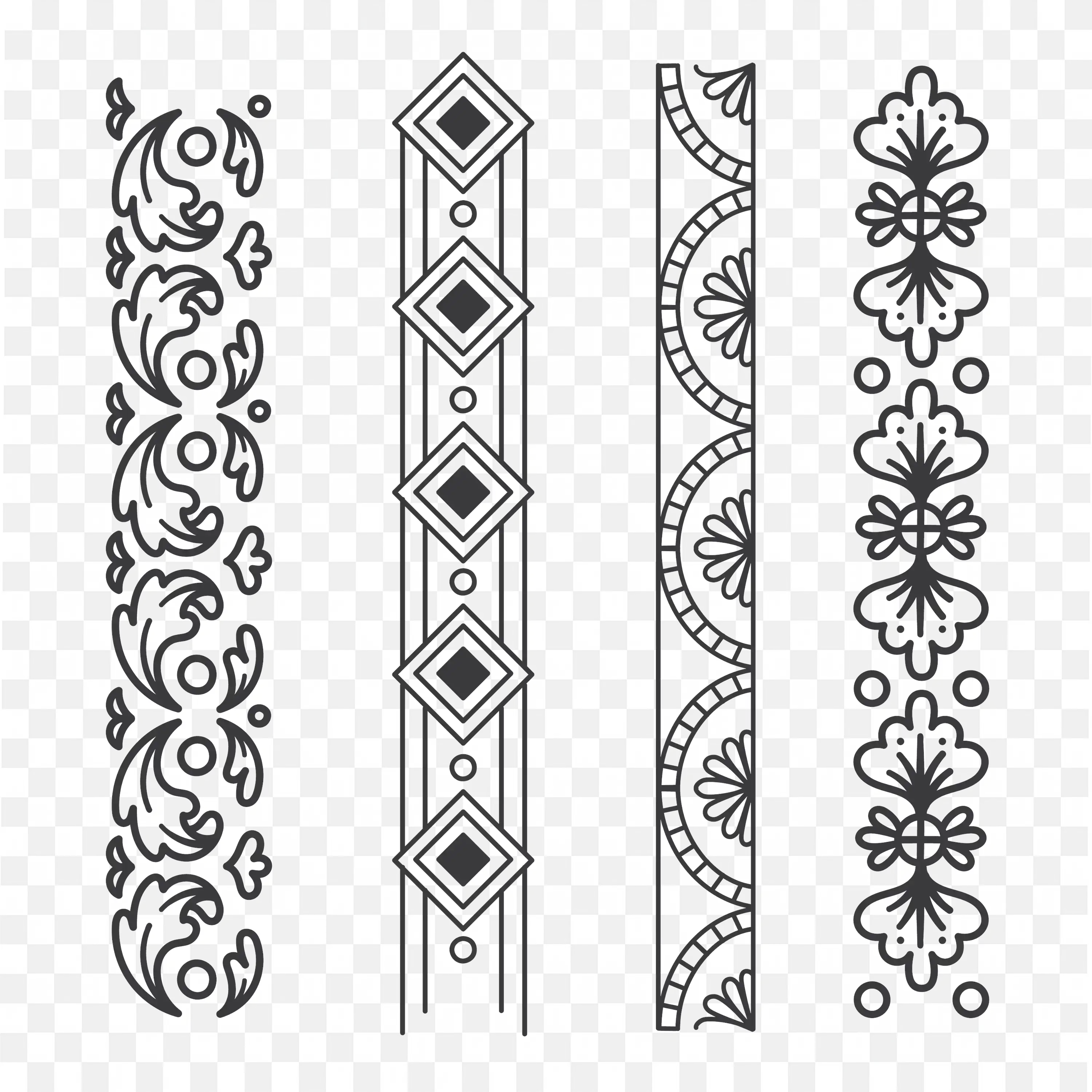 Black Ornate Vertical Border Stripes Decorative Frame