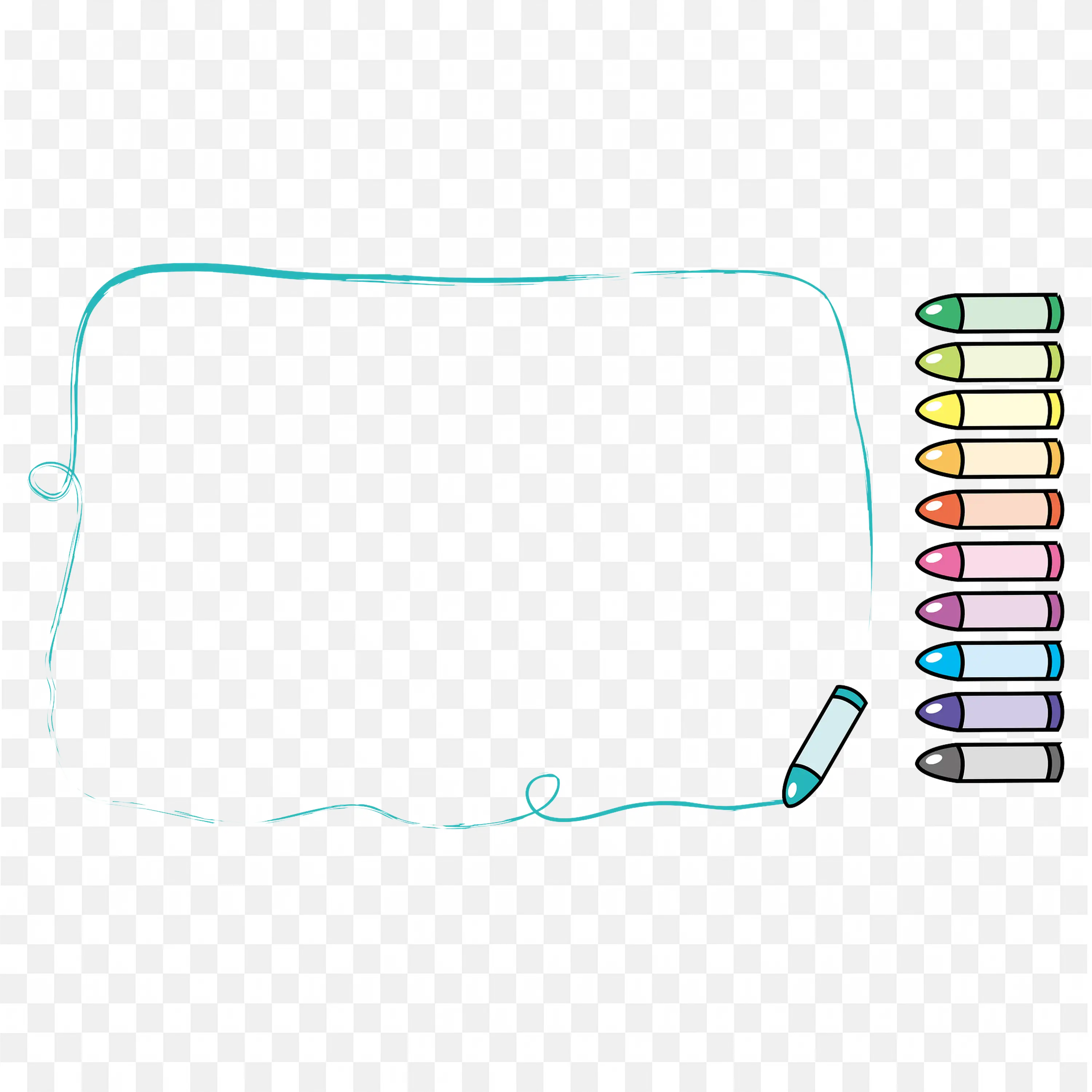 Blue Doodle Hand Drawn Frame with Pencil and Paint Set