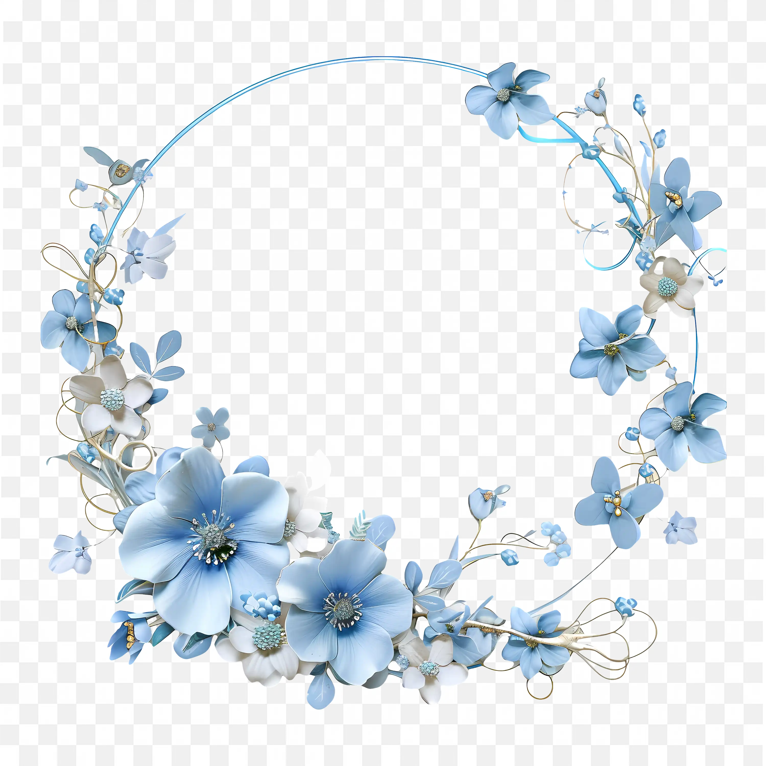 Blue Floral Circular Wreath Frame Elegant Border Png