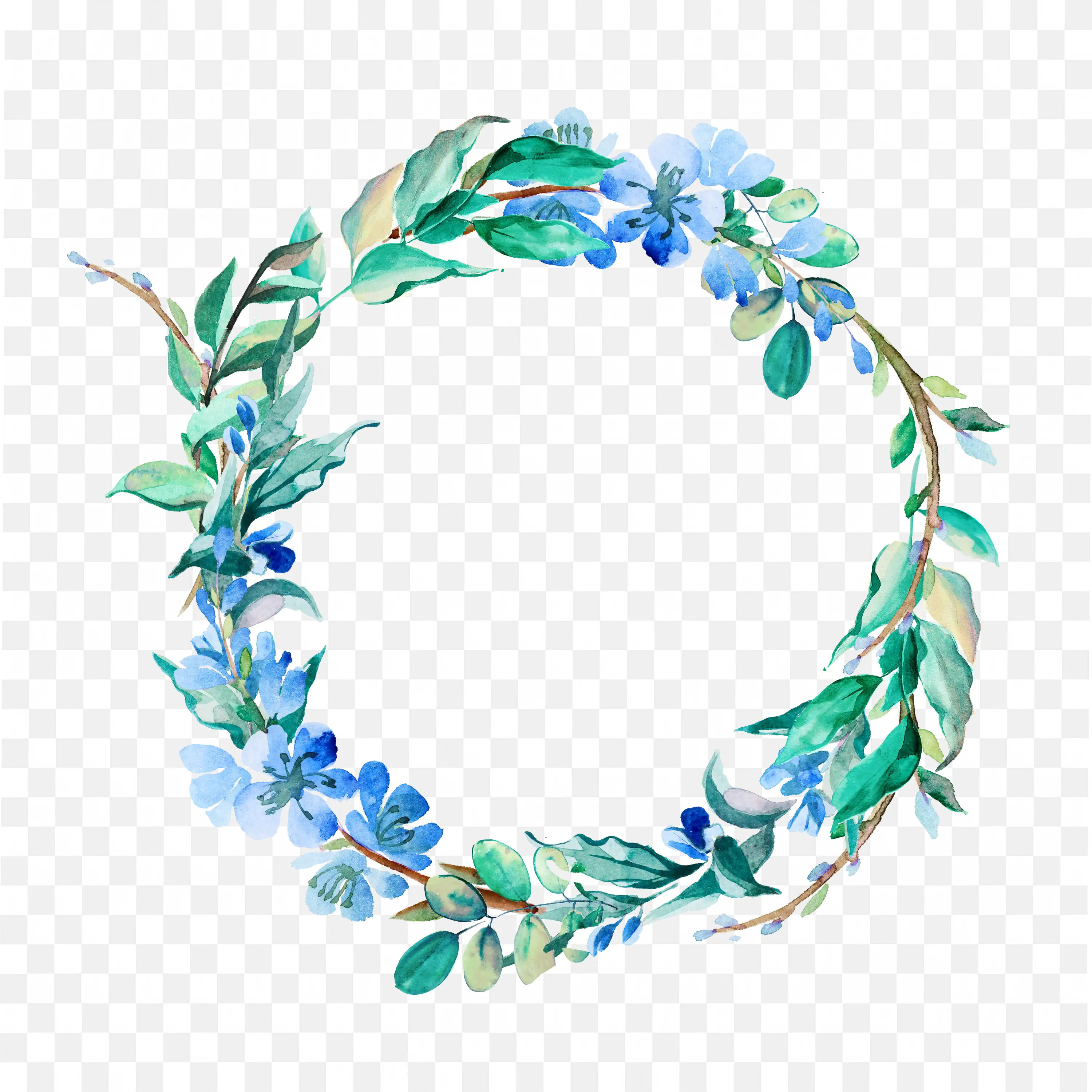 Blue Flower Leaf Wreath Circle Frame Elegant Png Design