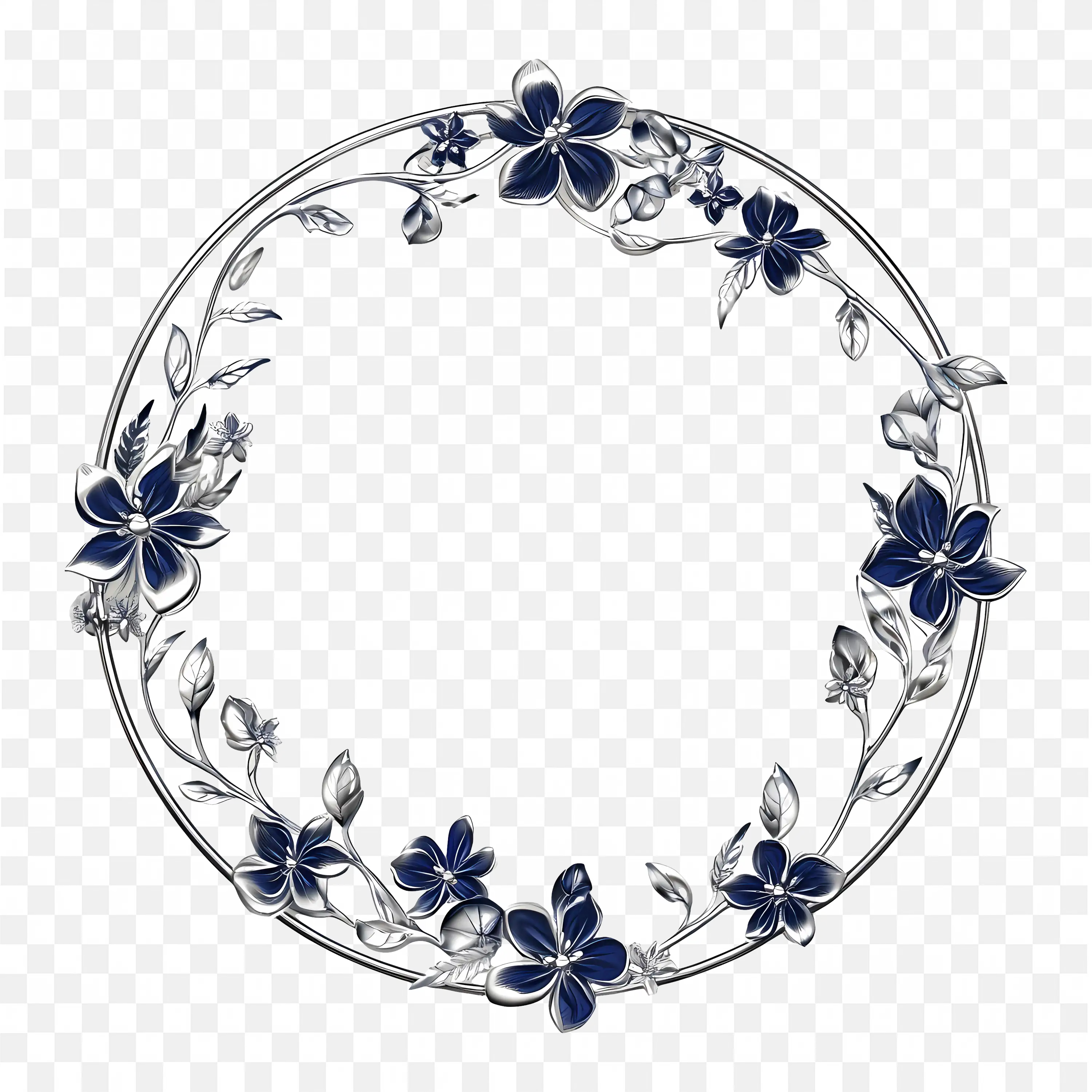 Blue Leafy Circular Wreath Frame Floral Wedding Design
