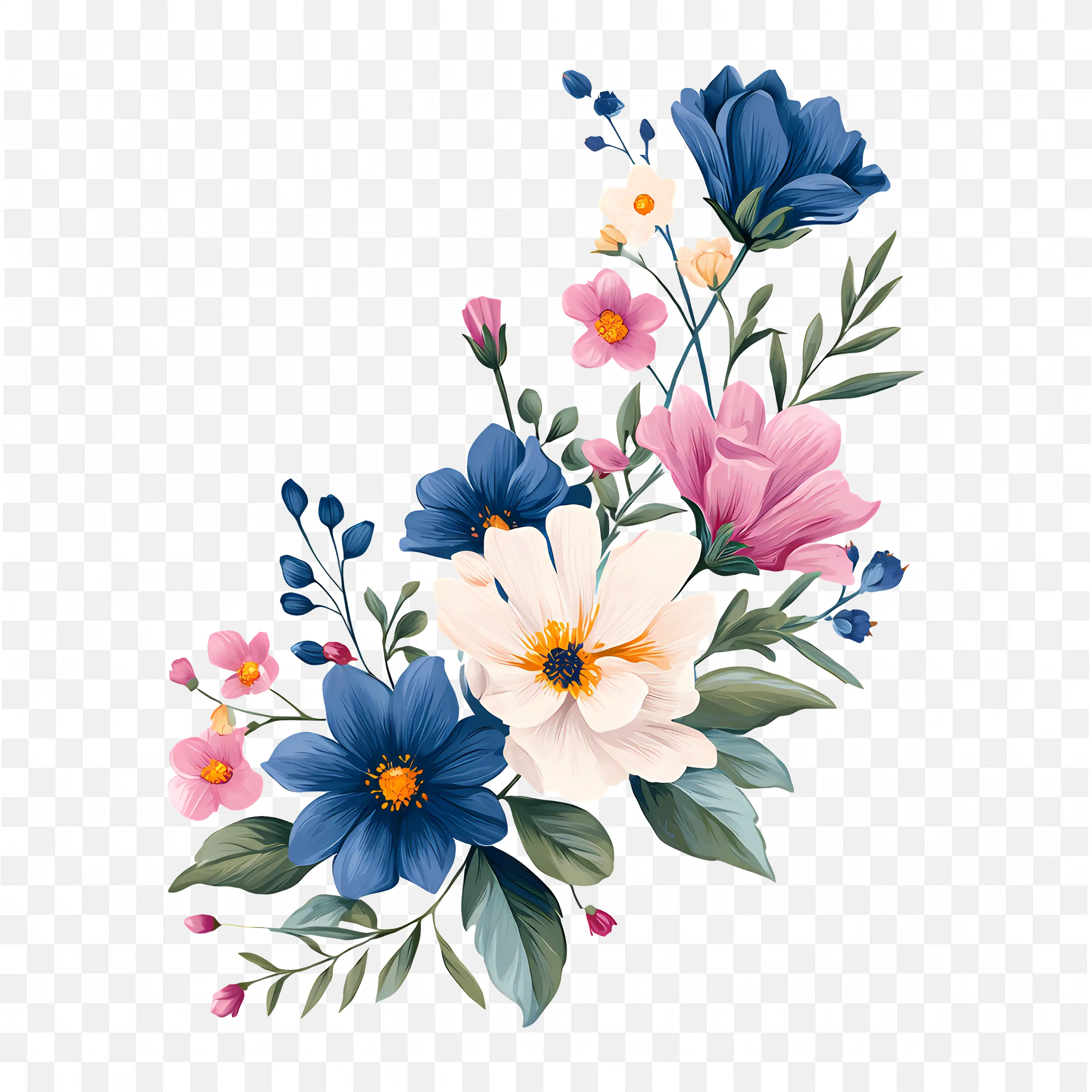 Blue and Peach Flowers Decorative Border Frame Design