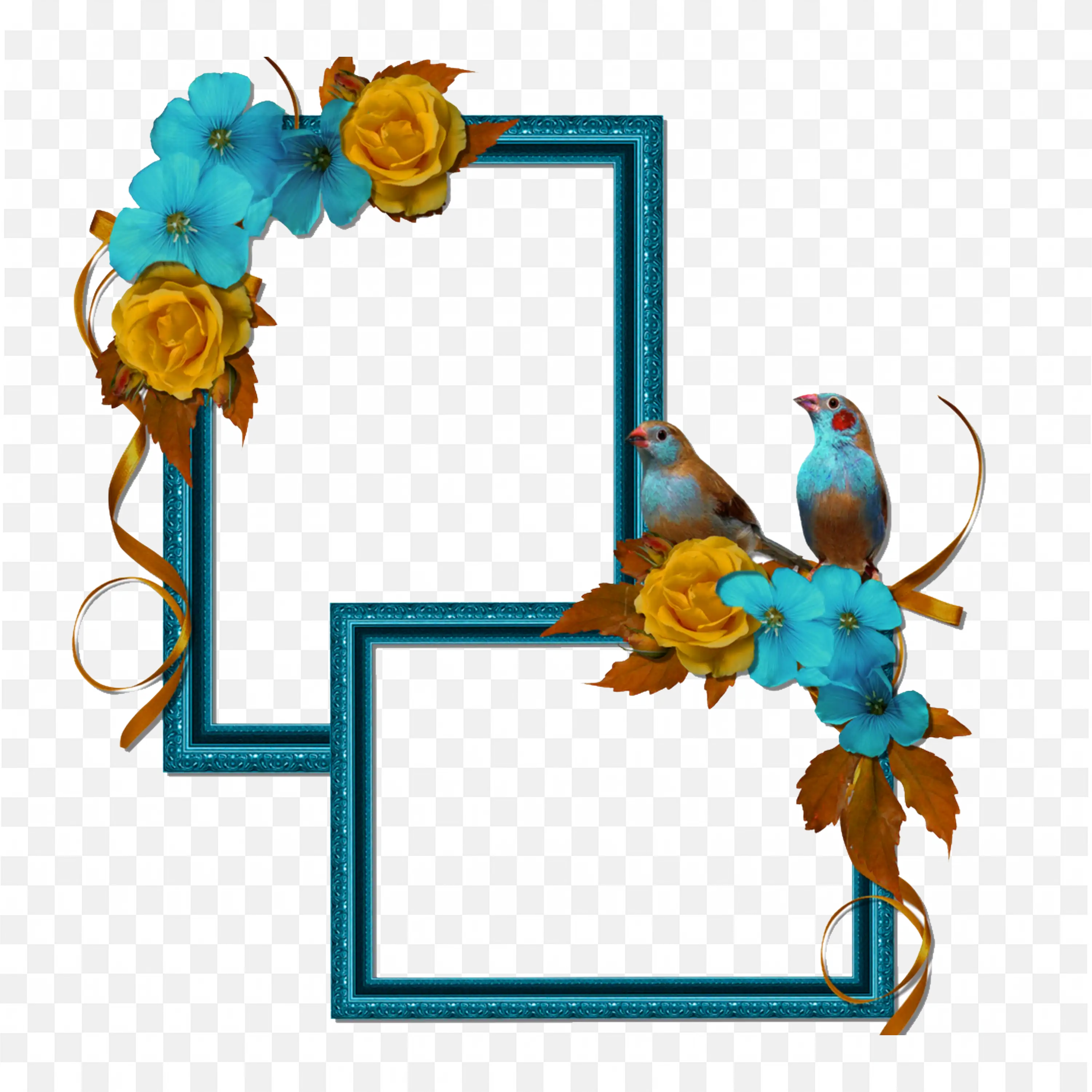 Blue Square Frame with Orange Flowers Decorative Style